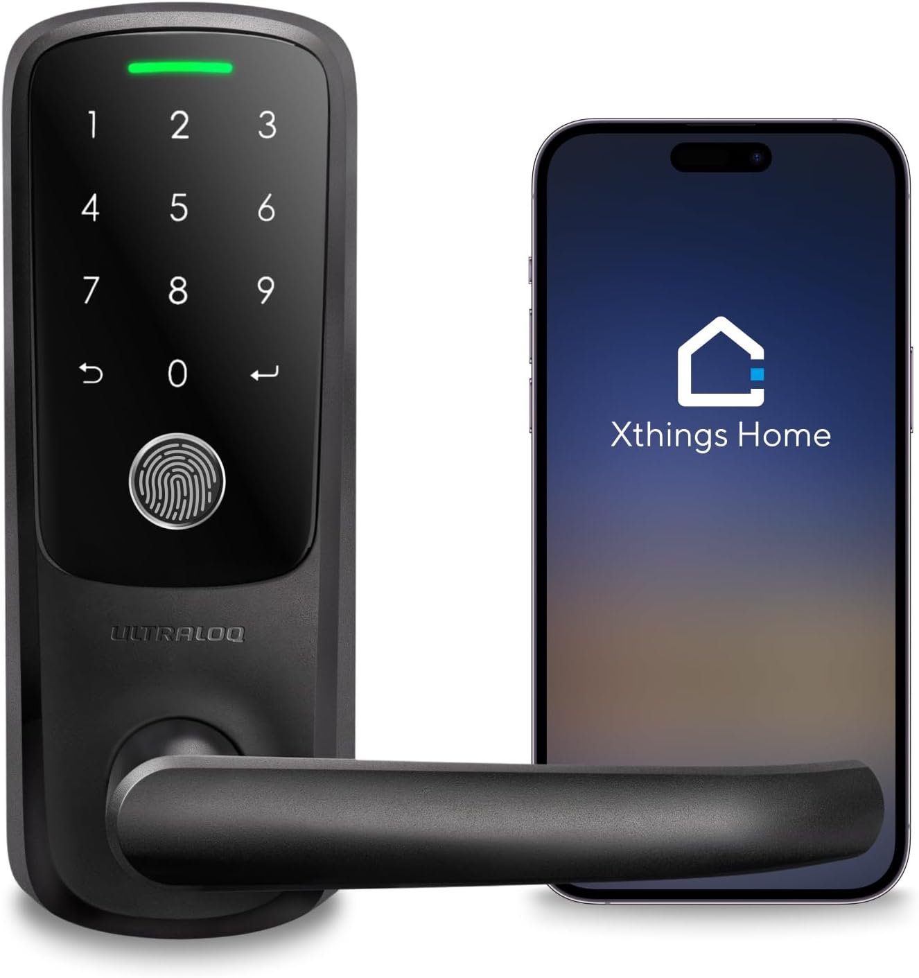ULTRALOQ Latch 5 Smart Lock, World’s First WiFi Smart Lever Lock, Auto-Lock, Touchscreen Digital Keypad, Fingerprint Door Handle for Home Front Door, Rental, Office, App Remote Control, Black