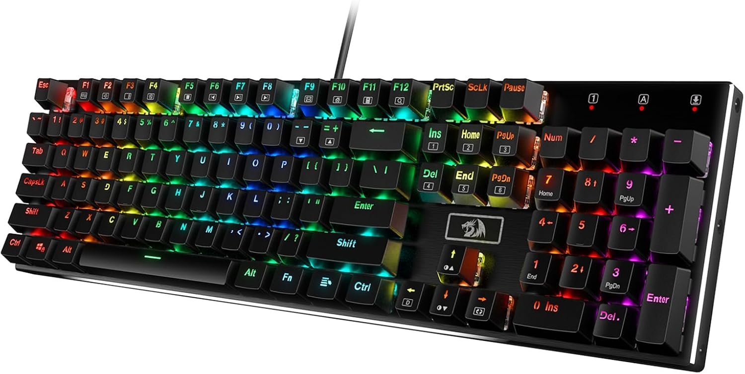 Redragon K556 RGB LED Backlit Wired Mechanical Gaming Keyboard, 104 Keys Hot-Swap Mechanical Keyboard w/Aluminum Base, Upgraded Socket and Noise Absorbing Foams, Quiet Linear Red Switch