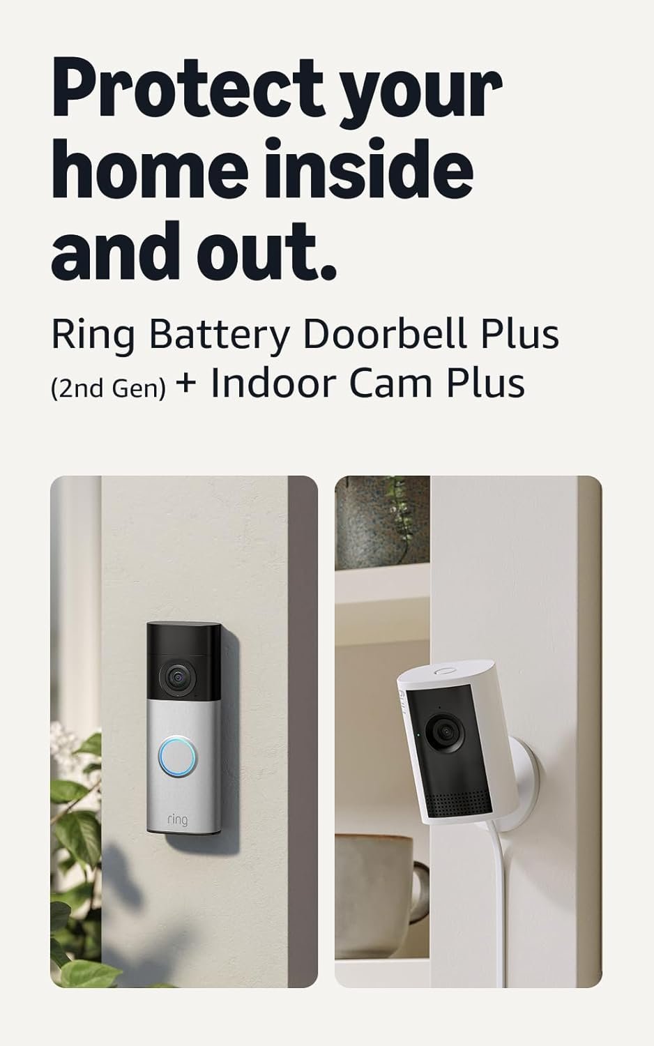 Ring Battery Doorbell Plus (newest model), Nickel Silver with Indoor Cam Plus, White
