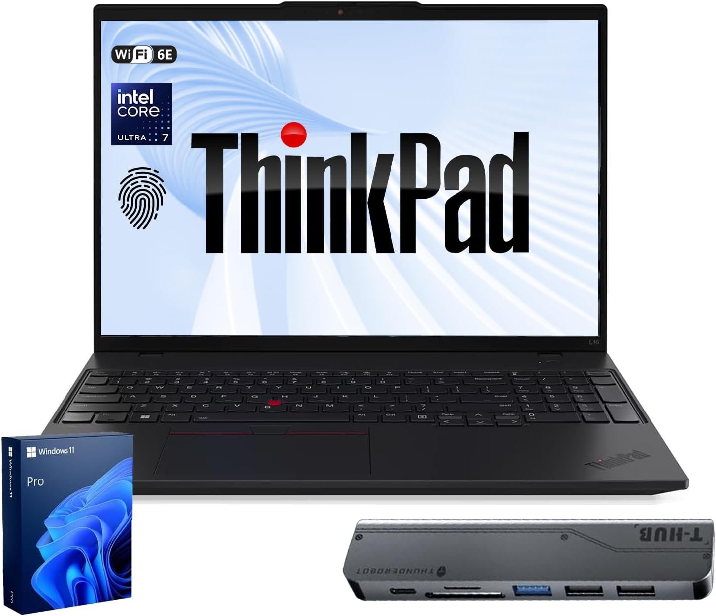 Lenovo ThinkPad L16 Gen 2 Business AI Laptop, 16″ FHD+, Intel Core Ultra 7 255U, 32GB DDR5, 1TB SSD, HDMI, Fingerprint, Backlit, Wi-Fi 6E, Long Battery Life, Windows 11 Pro, 7-in-1 USB-C Hub Bundle
