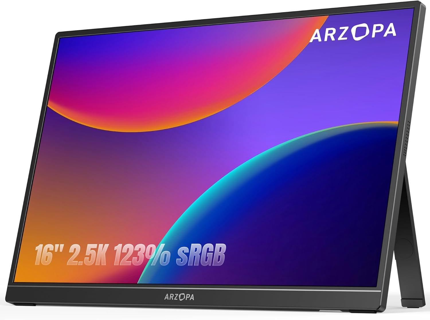ARZOPA 16″ 2.5K Portable Monitor, 2560×1600 QHD IPS Display 123% sRGB with Built-in Stand USB-C HDMI Eye Care External Second Screen for Mac Laptop Phone PS4/5 Xbox Switch -Z1RC