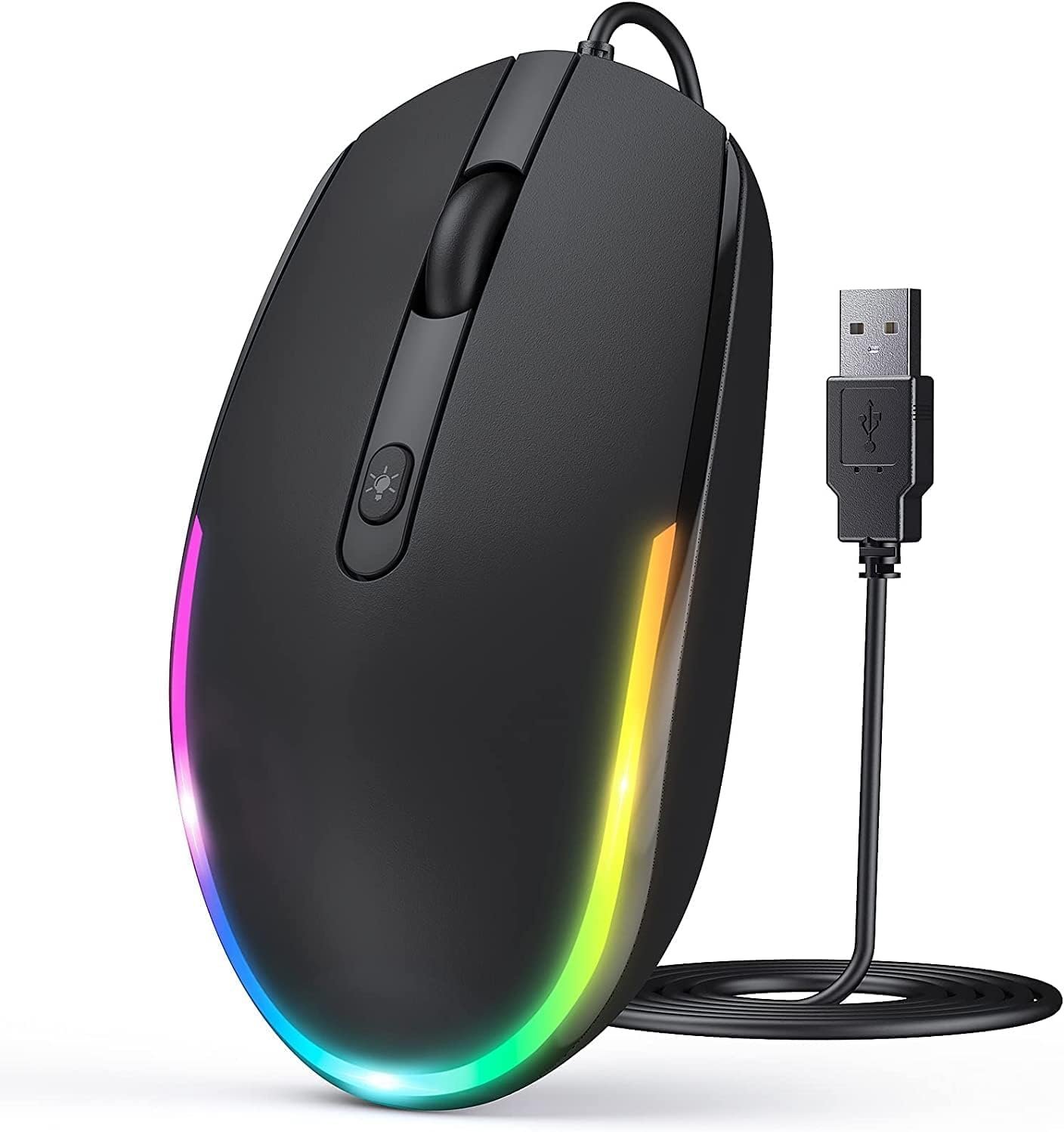 seenda Wired Mouse – USB Corded Mouse with Colorful RGB Backlit, Plug and Play, 1600 DPI Optical Tracking，Silent Computer Mouse for Laptop, PC, Chromebook, Desktop, Office, School, Home, Black