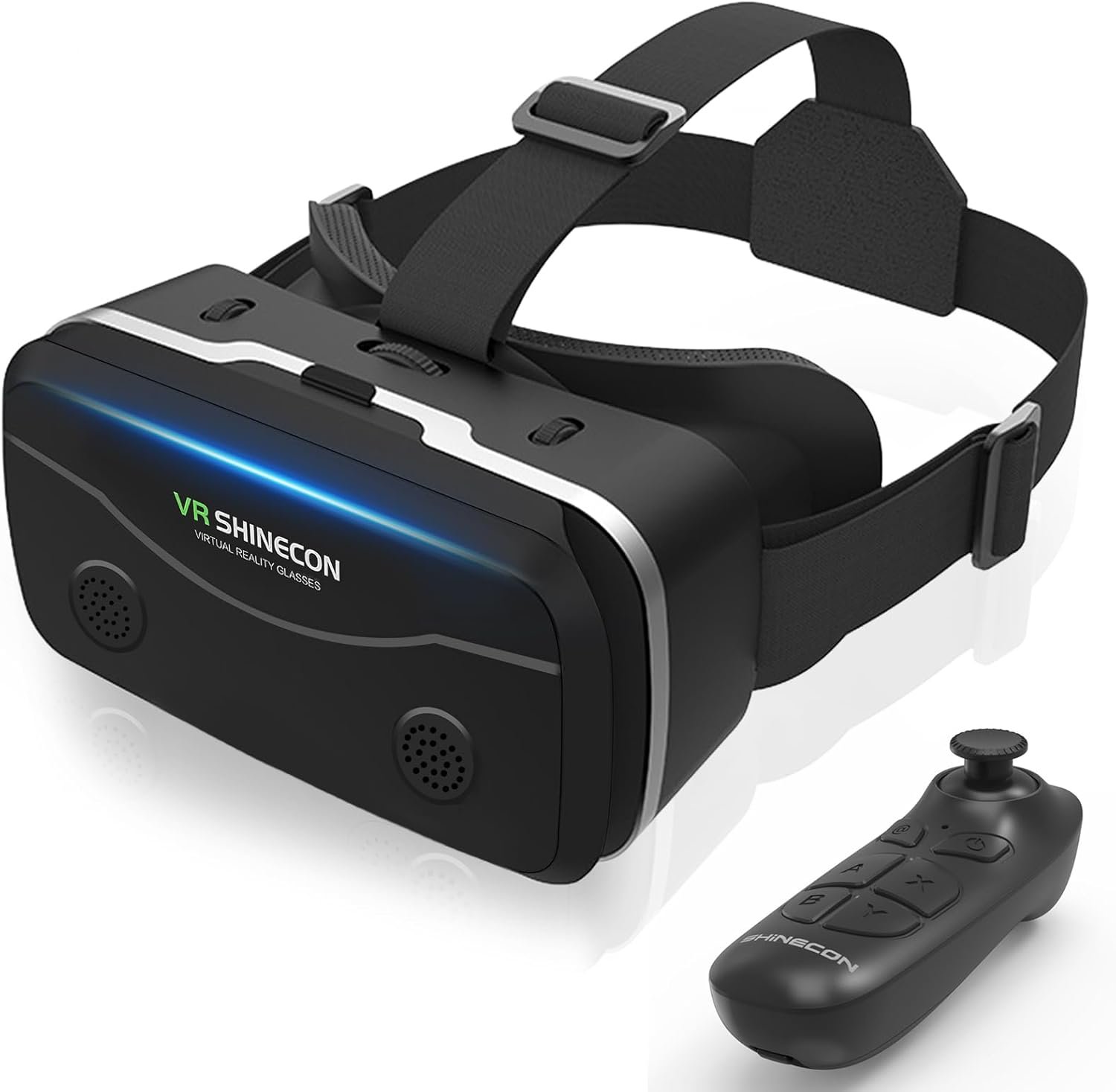 VR Headset with Bluetooth Remote for 4.7-7″ iPhone & Android Phones, HD Aspheric Lenses, Adjustable Focus & Pupil Distance, Heat Dissipation Design