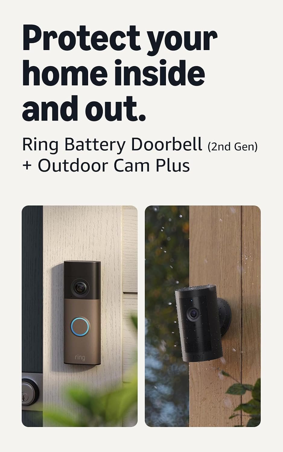 Ring Battery Doorbell (newest model), Matte Mocha with Outdoor Cam Plus, Black