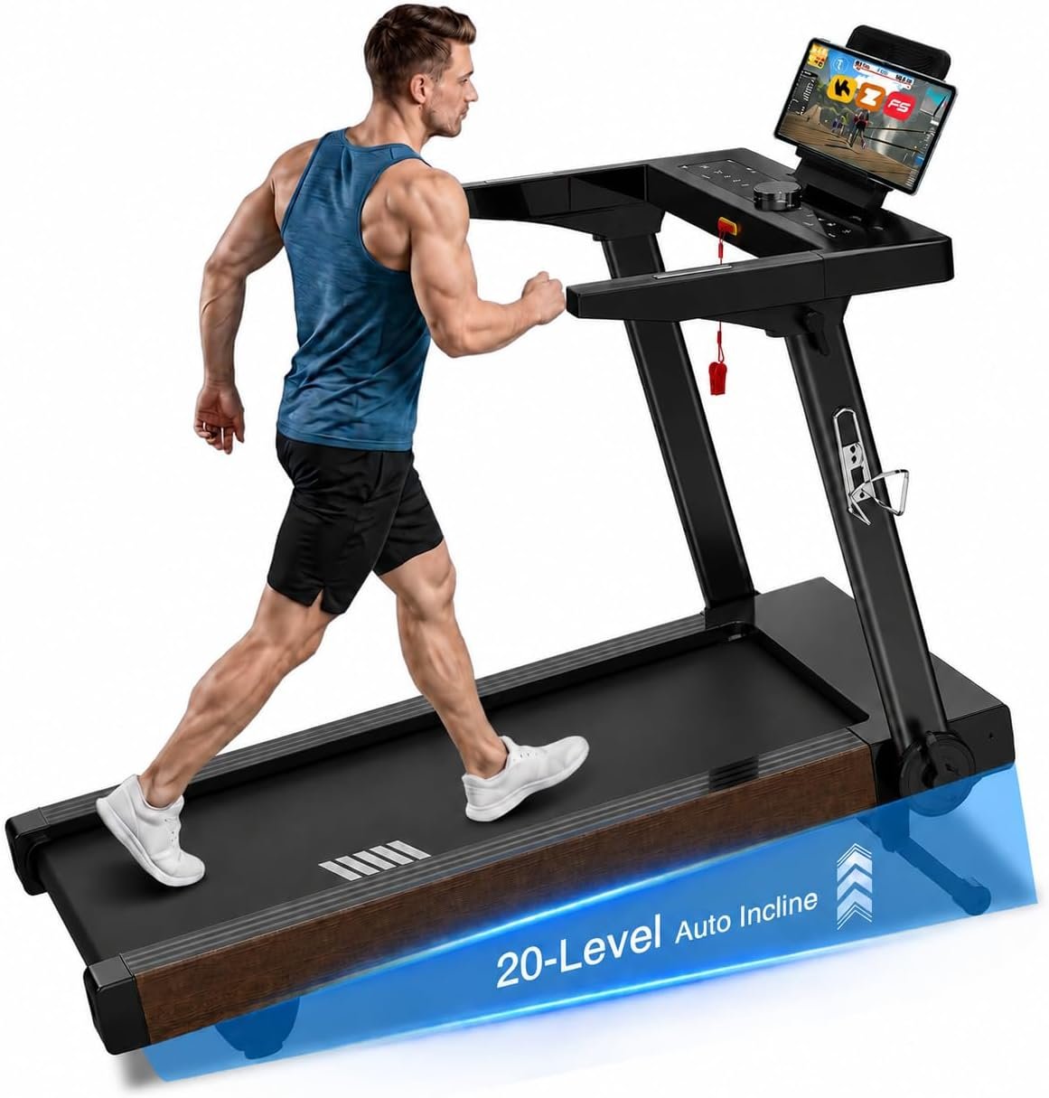 Borgusi Treadmills for Home with Auto Incline – Fully Assembled, 4 Hp Foldable Treadmill, 18.9 Inch Wide, 400 Lb Capacity, LED Display, 12 Mph Speed, Bluetooth App and Speaker, Shock Absorbent