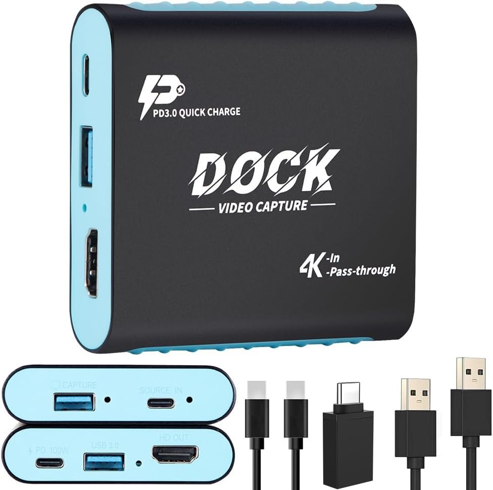 2-in-1 Switch 2 Dock with Capture Card for Nintendo Switch 2, Switch 1, OLED, Steam Deck, 1080P 60Hz for Streaming and Recording, Portable Travel Dock, 4K 30Hz HDMI Pass-Through, 100W PD Charging
