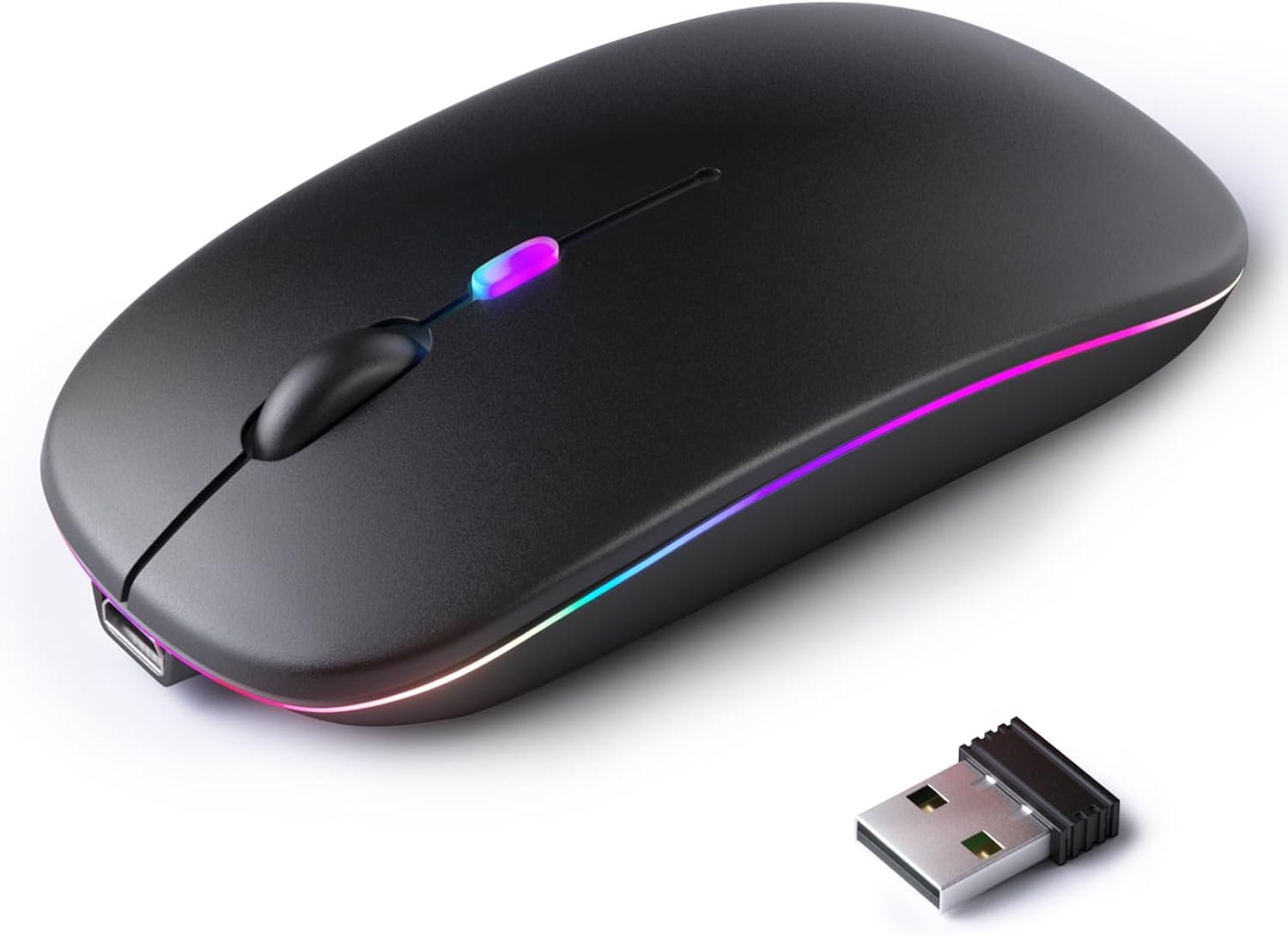 KANMABPC Wireless Bluetooth Mouse – Rechargeable, Silent, Dual Mode (Bluetooth 5.2 & USB) with LED Lights – Portable for Laptop, Desktop, & Tablet(Black)
