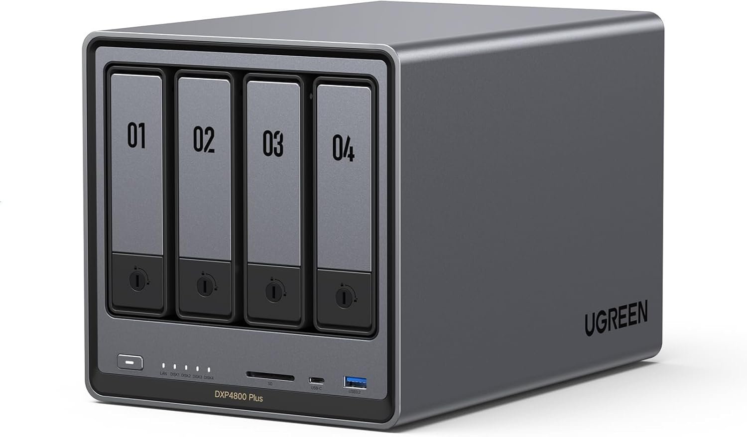 UGREEN NAS DXP4800 Plus 4-Bay Desktop NAS, Intel Pentium Gold 8505 5-Core CPU, 8GB DDR5 RAM, Built-in 128G SSD, 1 * 10GbE, 1 * 2.5GbE, 2 * M.2 NVMe Slots, 4K HDMI, Network Attached Storage (Diskless)