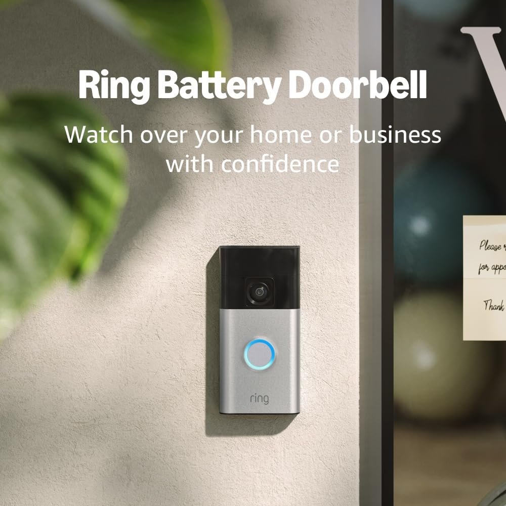 Like-New Ring Battery Doorbell, Home or business security with Head-to-Toe video, Live View with Two-Way Talk, and Motion Detection & Alerts, Satin Nickel
