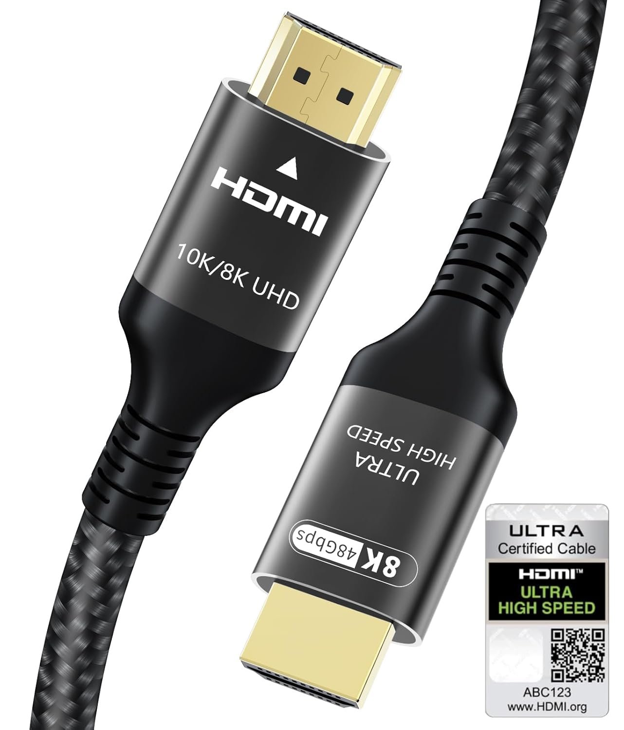 Certified 10K 8K HDMI 2.1 Cable 10 FT, 48Gbps Ultra High Speed HDMI® Cord Ethernet CEC 4K 240Hz 165Hz 144Hz 120Hz 8K 60Hz eARC Netflix HDCP2.3 HDR10+ PC Laptop RTX5090 TV Monitor Projector X-box PS5