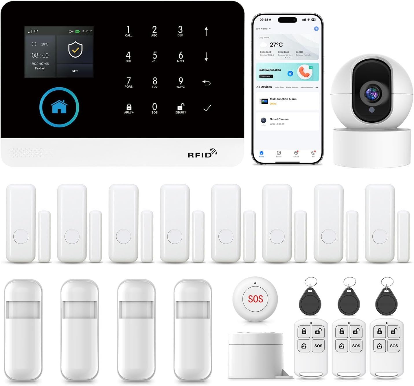 Alarm System for Home Security,22Piece Wireless Security System with WiFi+GSM/4G & 2K HD Camera,Phone App Control,Instant Alerts & Auto Alarm Dial,Compatible with Alexa,NO Monthly Fees