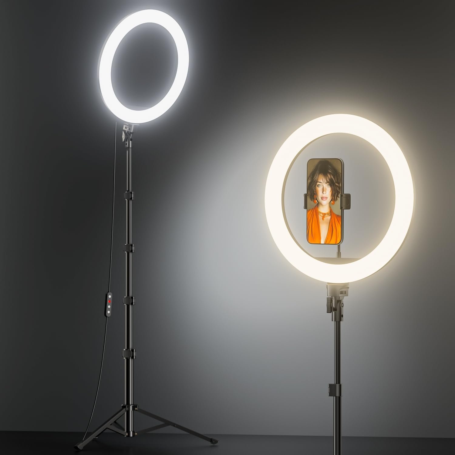 TODI 12″ Ring Light with 63″ extendable Tripod Stand, Selfie RingLight with Phone Holder and Selfie Remote, 2-in-1 Dimmable LED Ring Light for Makeup, Live Stream, Photography