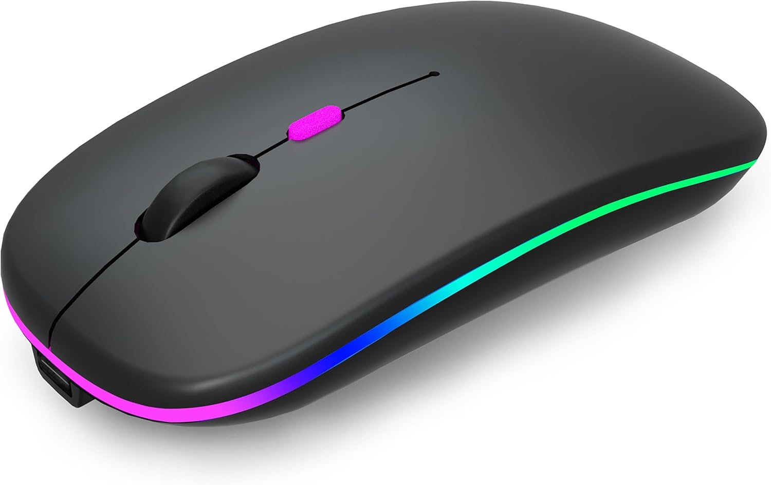 AIKOKOK Wireless Bluetooth Mouse, Rechargeable, Dual Mode Bluetooth 5.2 & 2.4G USB, LED Lights, Slim, Silent, Portable Computer Mouse for Laptop, PC, MacBook, iPad, Tablet (Black)