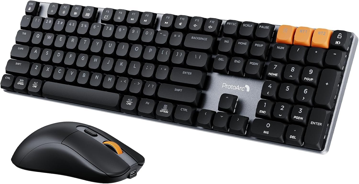 ProtoArc KM310 Mechanical Keyboard and Mouse, Wireless Rechargeable Aluminum Keyboard Mouse, 2.4G+Dual Bluetooth, Linear Red Switches, Multi-Device, No Backlight, for Windows/Mac – Space Gray