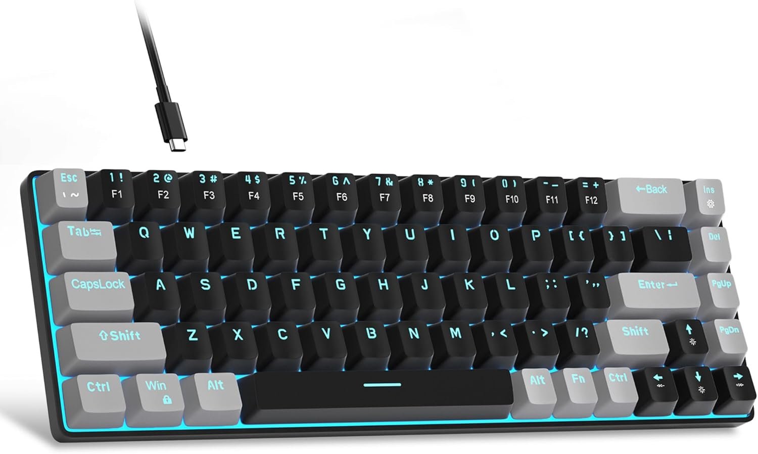 MageGee Portable 60% Mechanical Gaming Keyboard, MK-Box LED Backlit Compact 68 Keys Mini Wired Office Keyboard with Red Switch for Windows Laptop PC Mac – Black/Grey