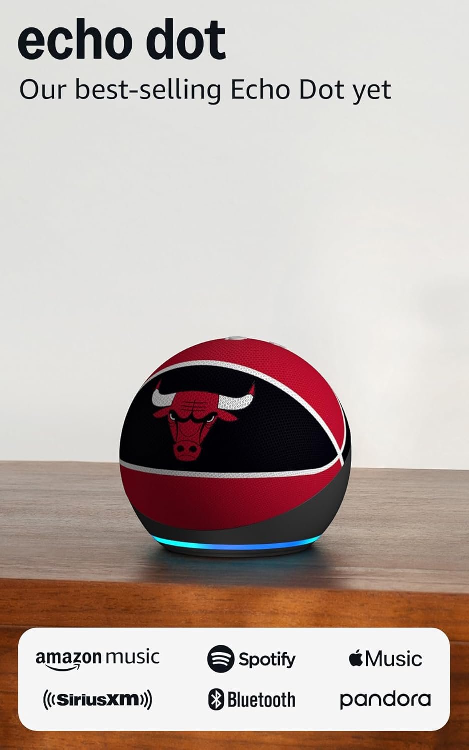 Amazon Echo Dot (newest model) | Officially Licensed NBA Limited-Edition | Chicago Bulls