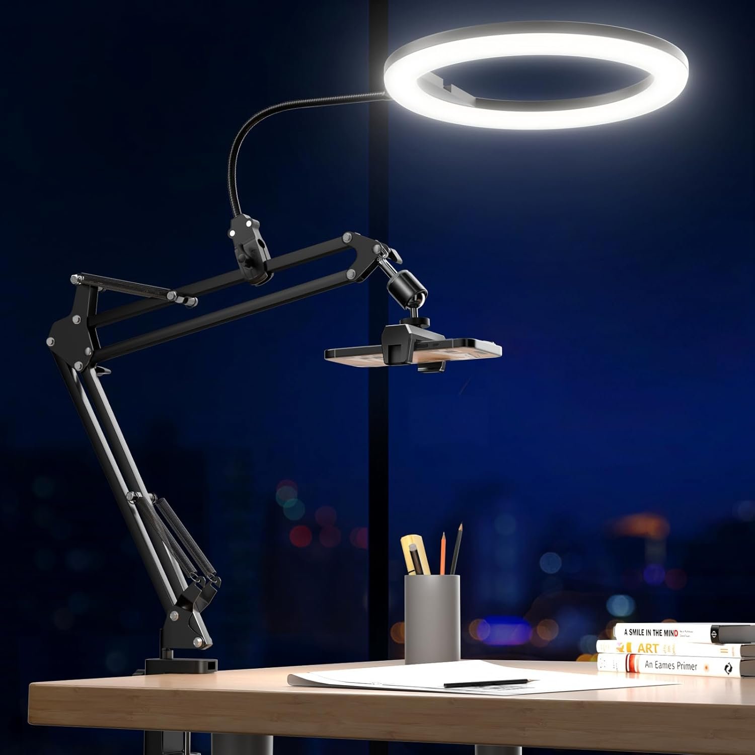 UBeesize 10″ Ring Light with Overhead Phone Mount, LED Selfie Light with Stand and Phone Holder, Desk Light for iPhone, Desk Tripod for Video Recording, YouTube, TikTok, Live Stream, Cooking, Vlog