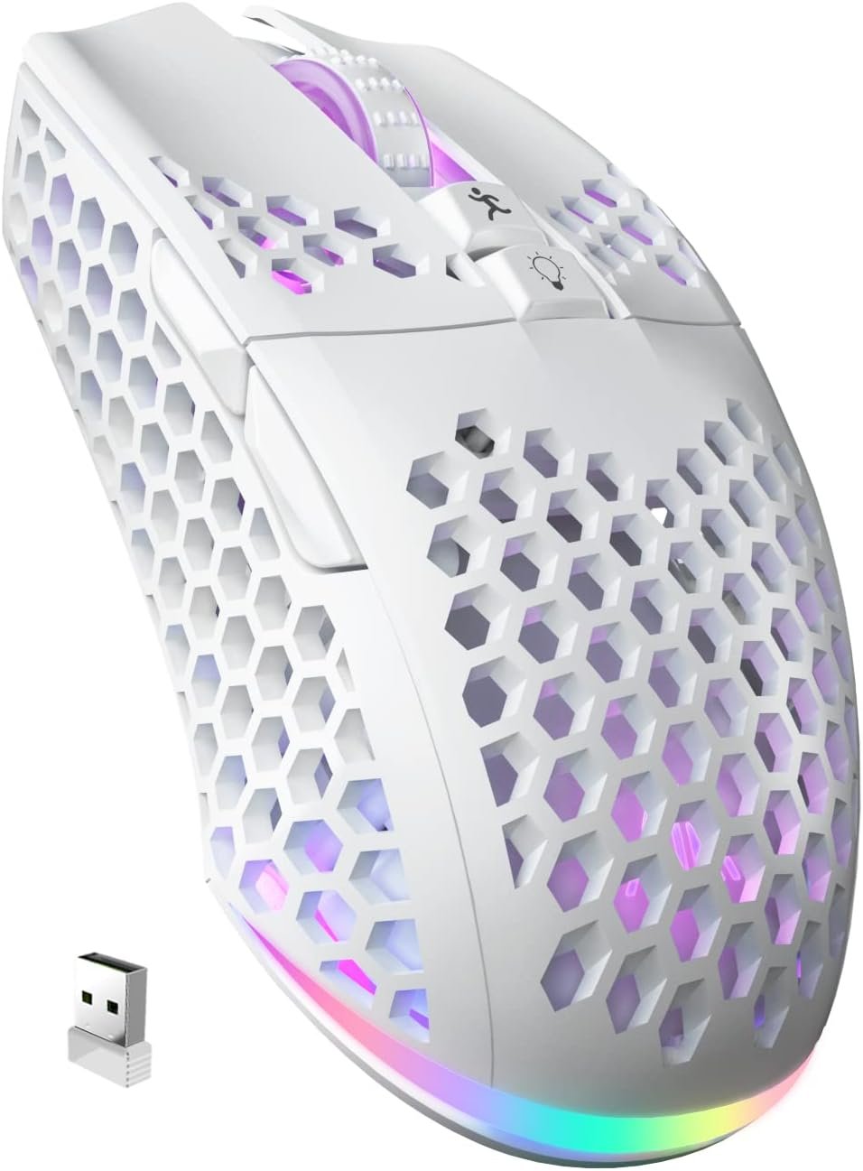 SOLAKAKA SM600 White Wireless Gaming Mouse,Tri-Modes BT5.1/Type-C Wired/2.4G Wireless Mouse with 2 Side Buttons, Programmable Macro Gamer Mouse with RGB Light for Laptop/PC/Mac