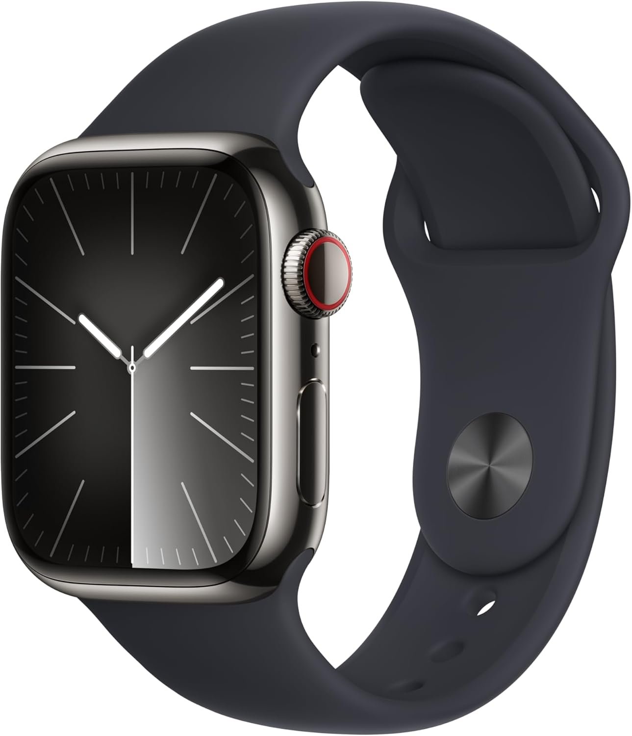 Apple Watch Series 9 [GPS + Cellular, 41mm] – Graphite Stainless Steel Case with Midnight Sport Band, S/M (Renewed Premium)