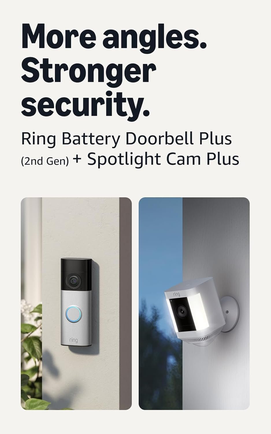 Ring Battery Doorbell Plus (newest model), Nickel Silver with Spotlight Cam Plus, Battery, White