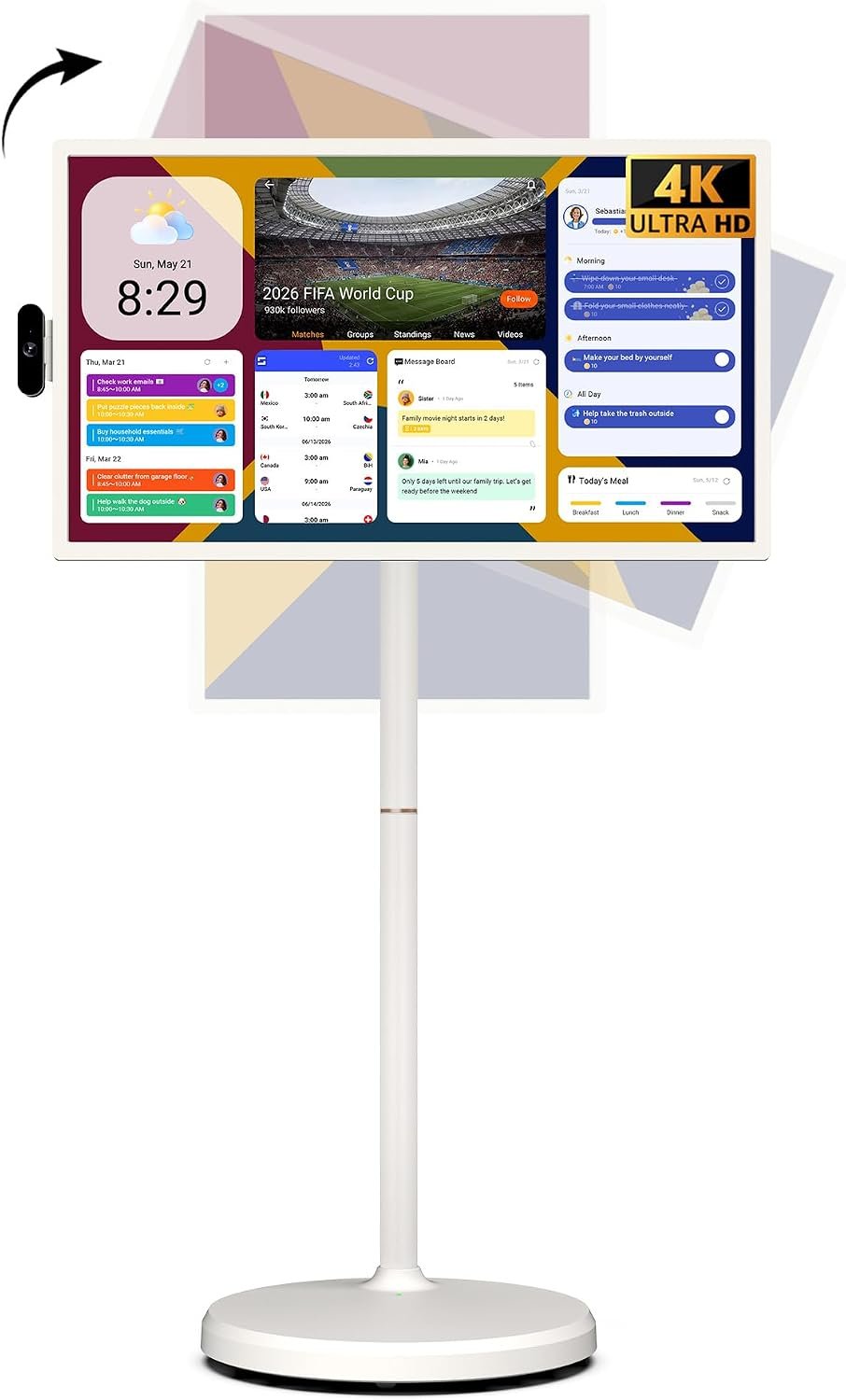 ApoloSign 32 Inch 4K UHD Smart Portable TV on Wheels, Android 16 EDLA Certified, 256GB Storage, Built-in 15000mAh Battery, Voice Remote, Touch Screen TV with Rolling Stand for Home, Office – Gen2