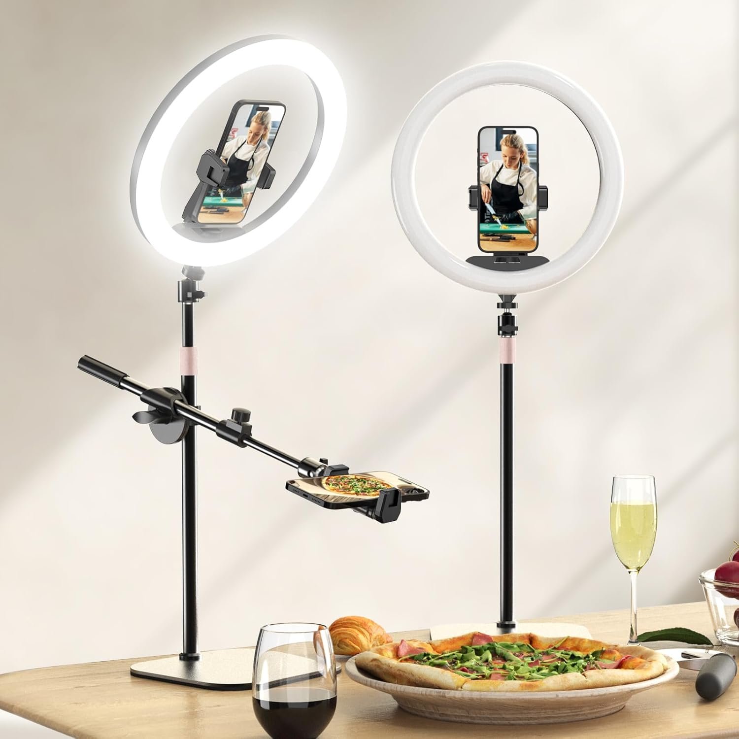 UBeesize 12″ Desk Ring Light with Stand and Phone Holder, Overhead Phone Mount for Video Recording, Zoom Meeting, Live Streaming, Tiktok, YouTube，Compatible with iPhone, Android, Cameras