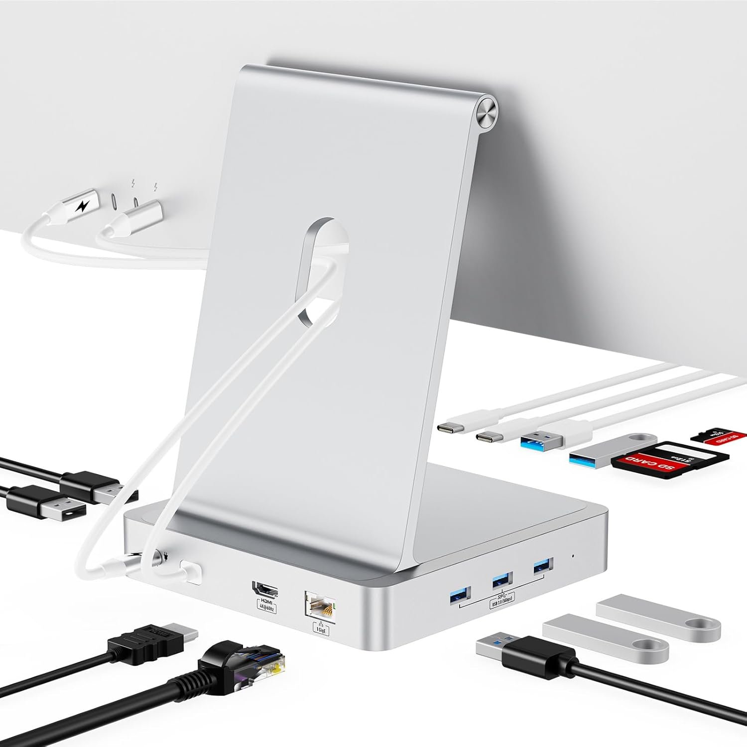 AGEEN 14-Port 10Gbps USB-C Hub for iMac 24 inch 2021/2023/2024 M1/M3/M4, 5 USB-A & 2 USB-C 3.2 Ports, 4K@60Hz HDMI, 1Gbps Ethernet, SD/TF Card Slot, M.2 NVME SSD Slot (SSD Not Included)
