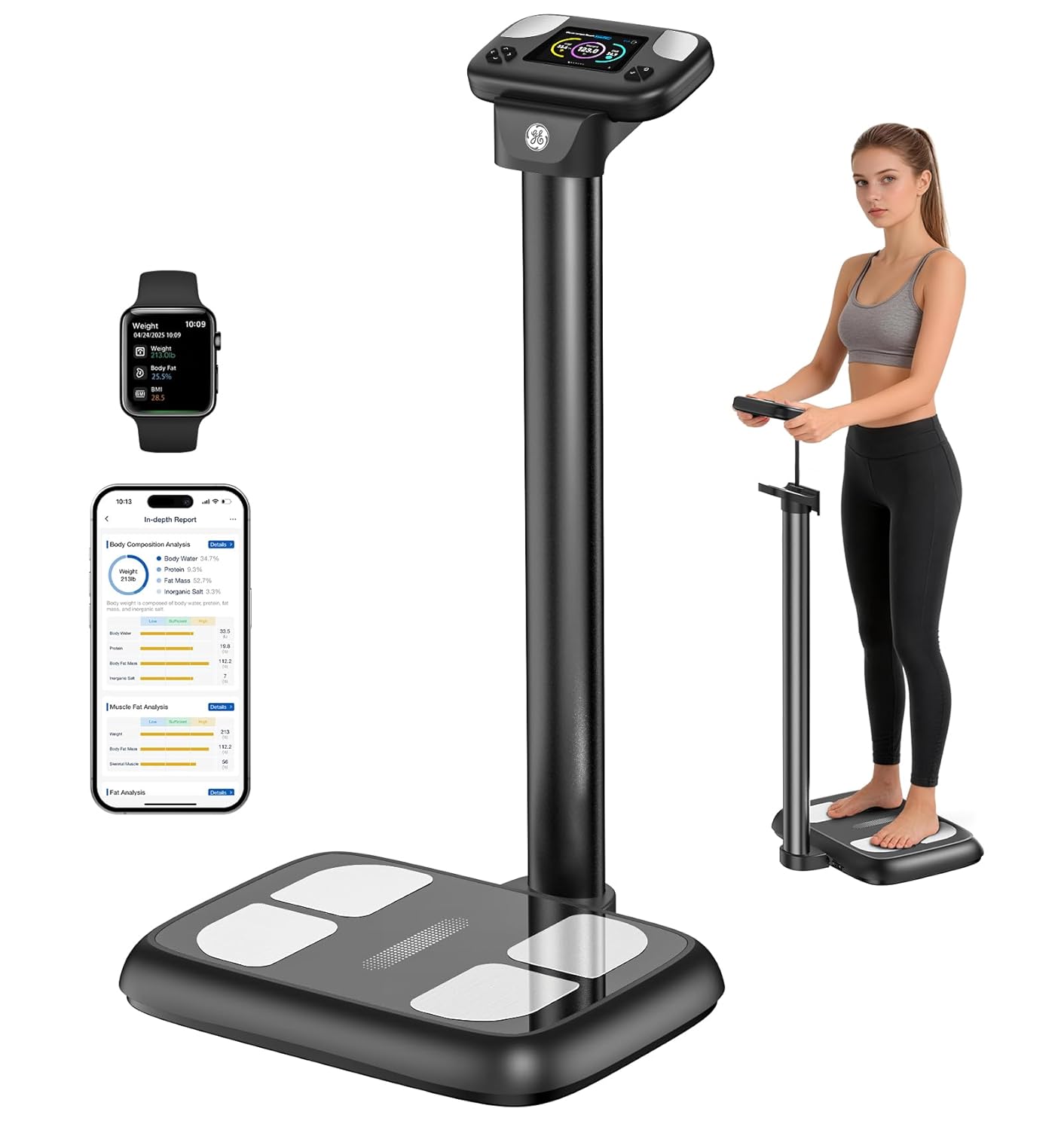 GE Smart Scale for Body Weight, with 8-Eletrode Segmental Measurement – Full Body Composition Scale with BMI Fat Muscle Mass, Digital Bluetooth Professional Fat Scanner for Home, Gym, Fitness Center