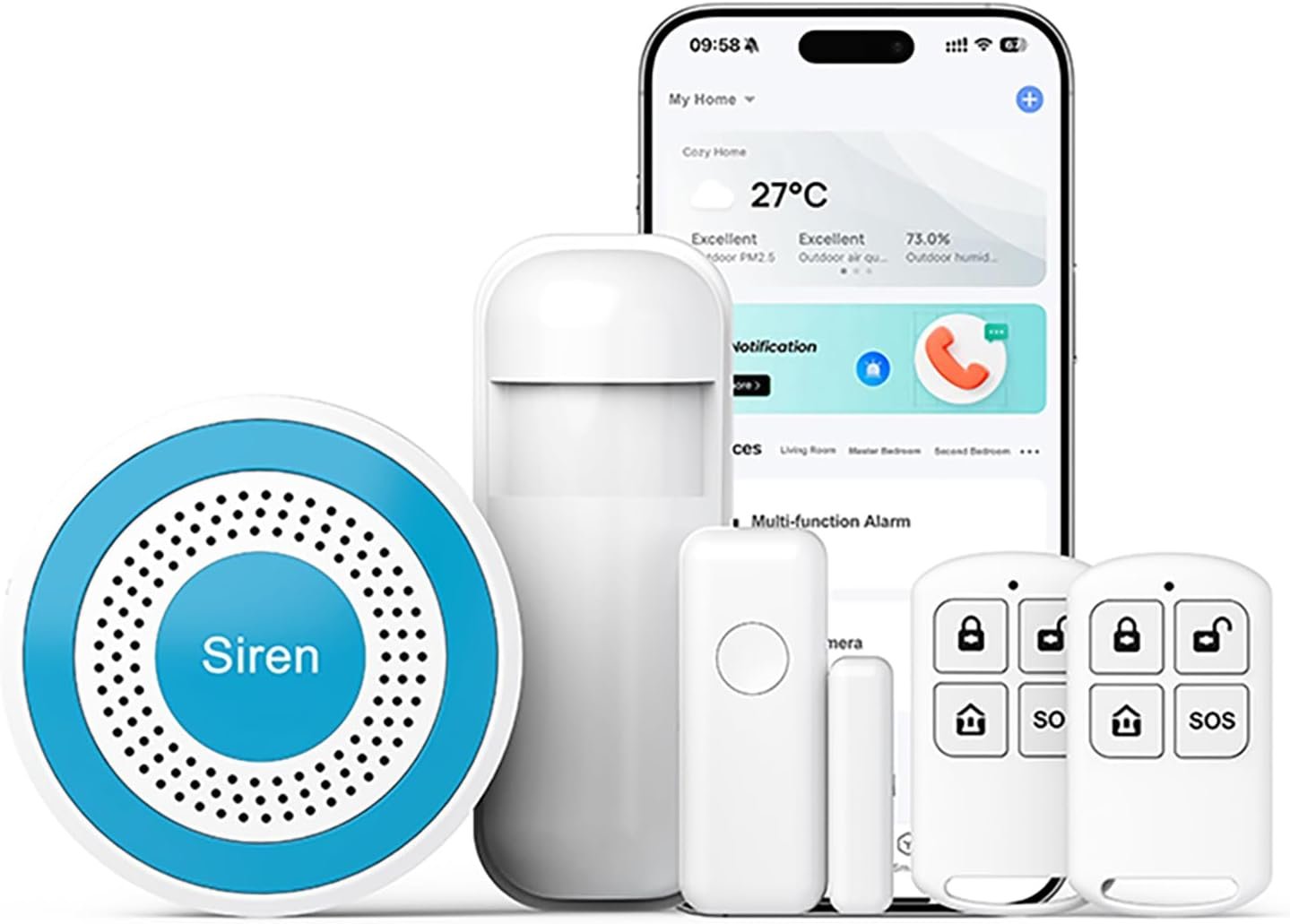Home Security System with Smart Life or Tuya Instant App Alerts and Instant App Alerts,WiFi+4G Compatible with Alexa and Google DIY Alarm System Kit,Door/Window & Motion Sensors,for Apartment