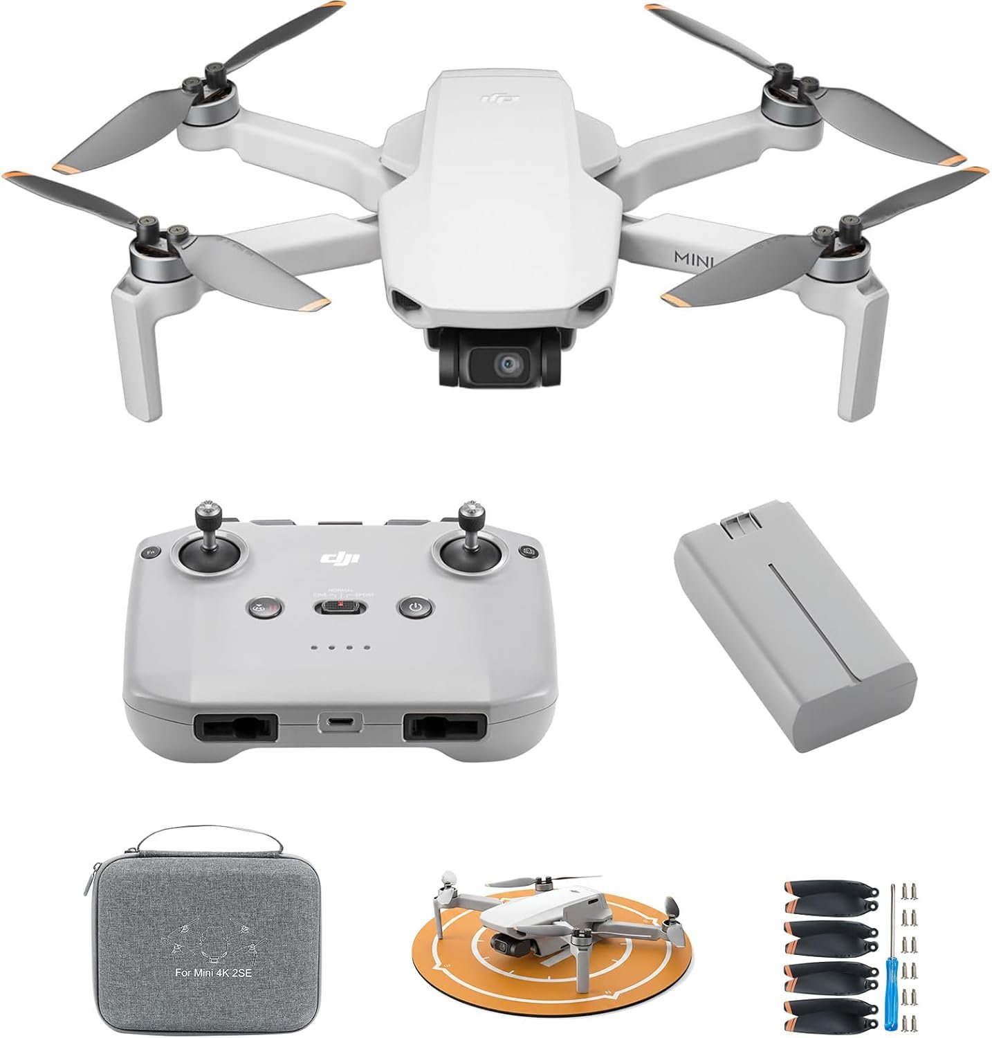 DJI Mini 4K Storage Bundle, Drone with 4K UHD Camera for Adults, Under 249 g, 3-Axis Gimbal Stabilization, Drone Case, Propellers Compatible, Propeller Guard, landing pad