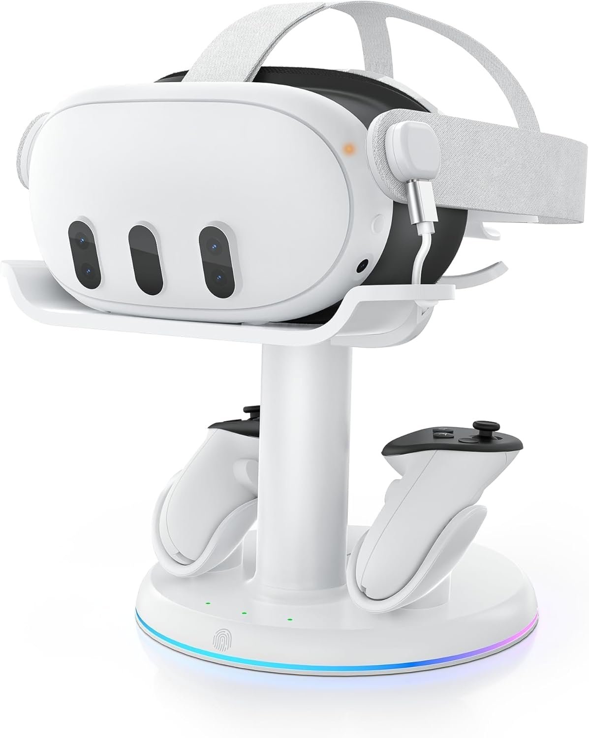 AMVR Magnetic Charging Dock Compatible with Meta Quest 3/3S, 30W Fast Charger VR Stand with 2 Rechargeable Controller Batteries, USB-C Port ＆ Overcharge Protection, Storage & Aesthetics, 6 RGB Modes