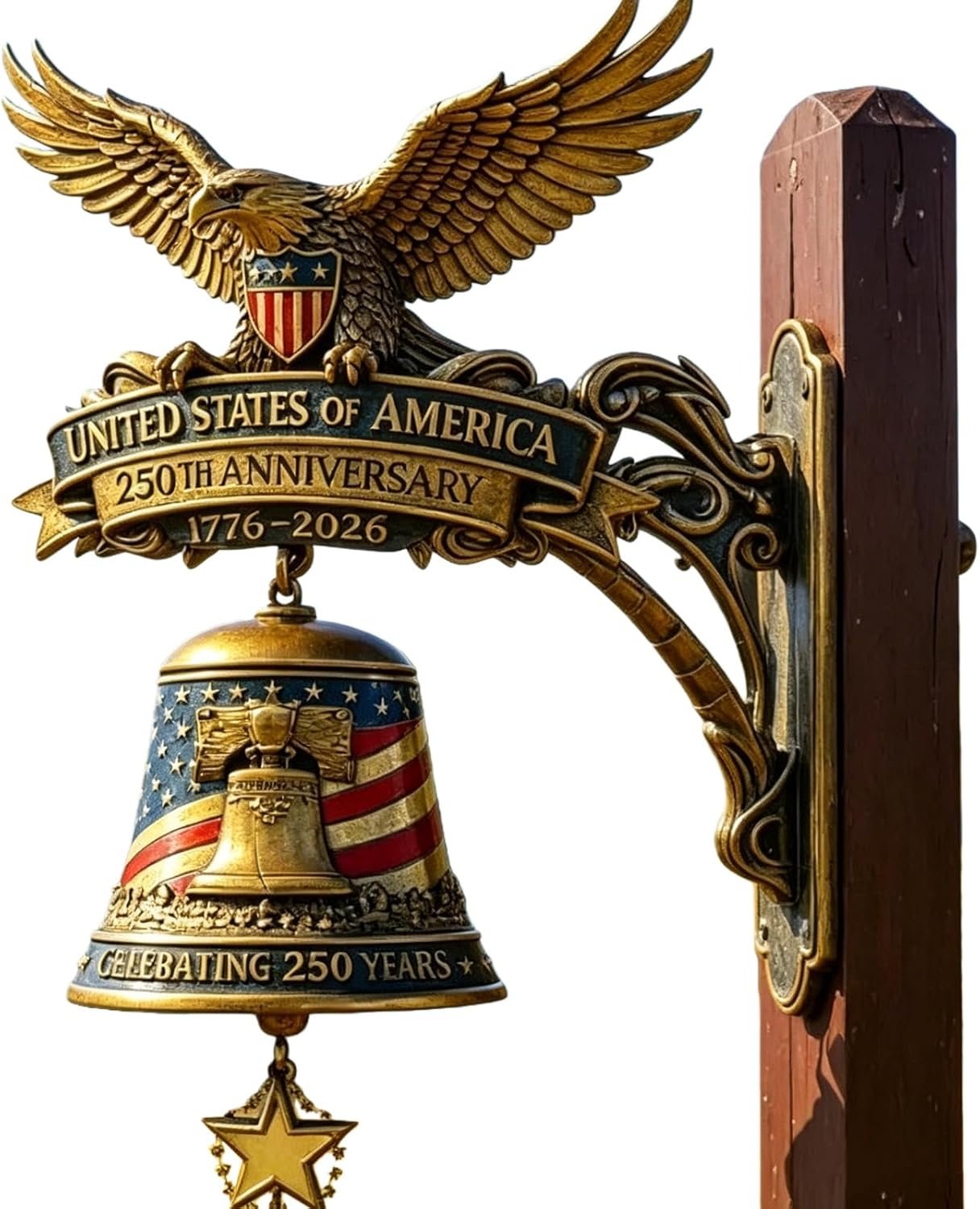American Independence 250th Anniversary Eagle Wall Bell, 250th Anniversary Eagle Iron DoorBell, Hangable Manual Ring Decorative Bell 1776-2026 Decor 4th of July for Collectors Patriotic