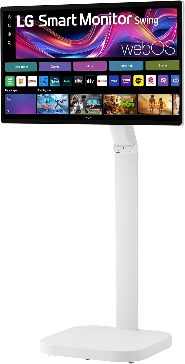 LG Smart Monitor Swing 32U889SA-W 32-Inch 4K UHD (3840×2160) IPS Touchscreen on a Fully Adjustable Wheeled Base HDR10, webOS, Built-in Speaker, HDMI, USB Type-C, Tilt/Height/Swivel/Pivot Stand, White