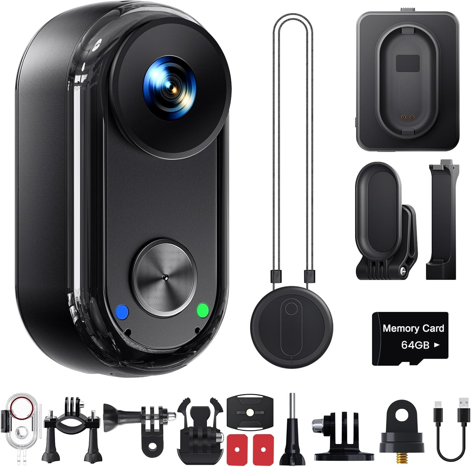 4K 30FPS Vlogging Camera, 64GB Hands-Free POV Camera, 98FT Waterproof Action camera with Case, Tiny Sport Cam 6-axis Stabilization, 150° Lightweight Thumb Bodycam 270min runtime, Mount Anywhere