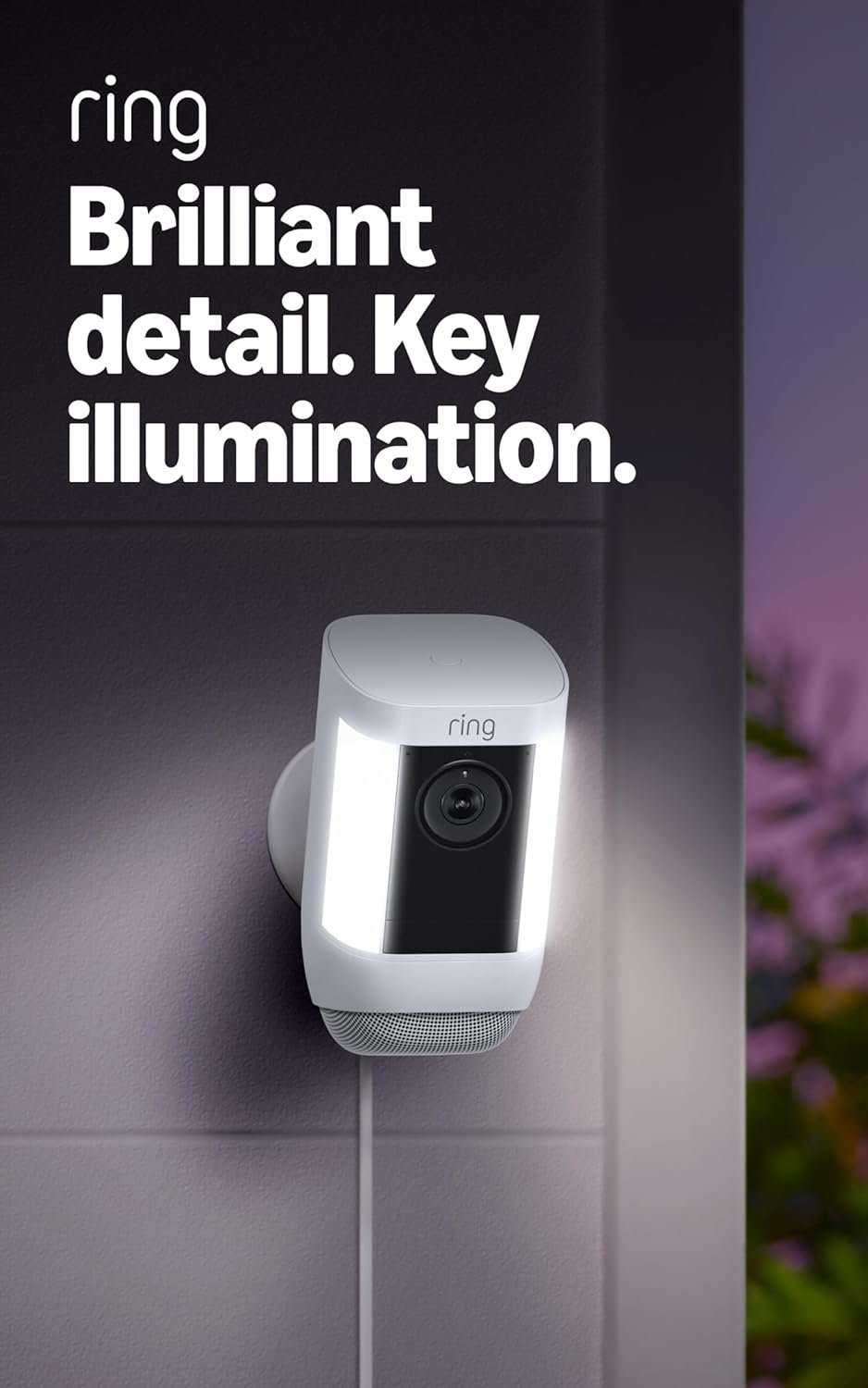 Like-New Ring Spotlight Cam Pro, Battery, Home or business security, Retinal 2K Video, Color Night Vision and Two-Way Talk with Audio+, White