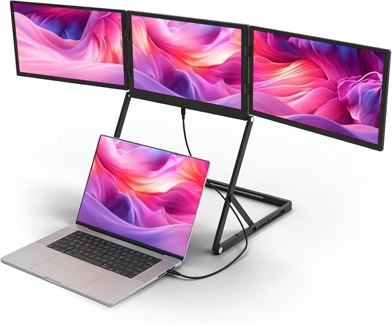 15.6-Inch FHD IPS 60Hz Triple Portable Monitors Extender for 13–17”Laptops,Stable Bracket with Anti-Pinch Design,Aluminum Alloy,USB-C & H/D Interface,Suitable for Travel,Home Office