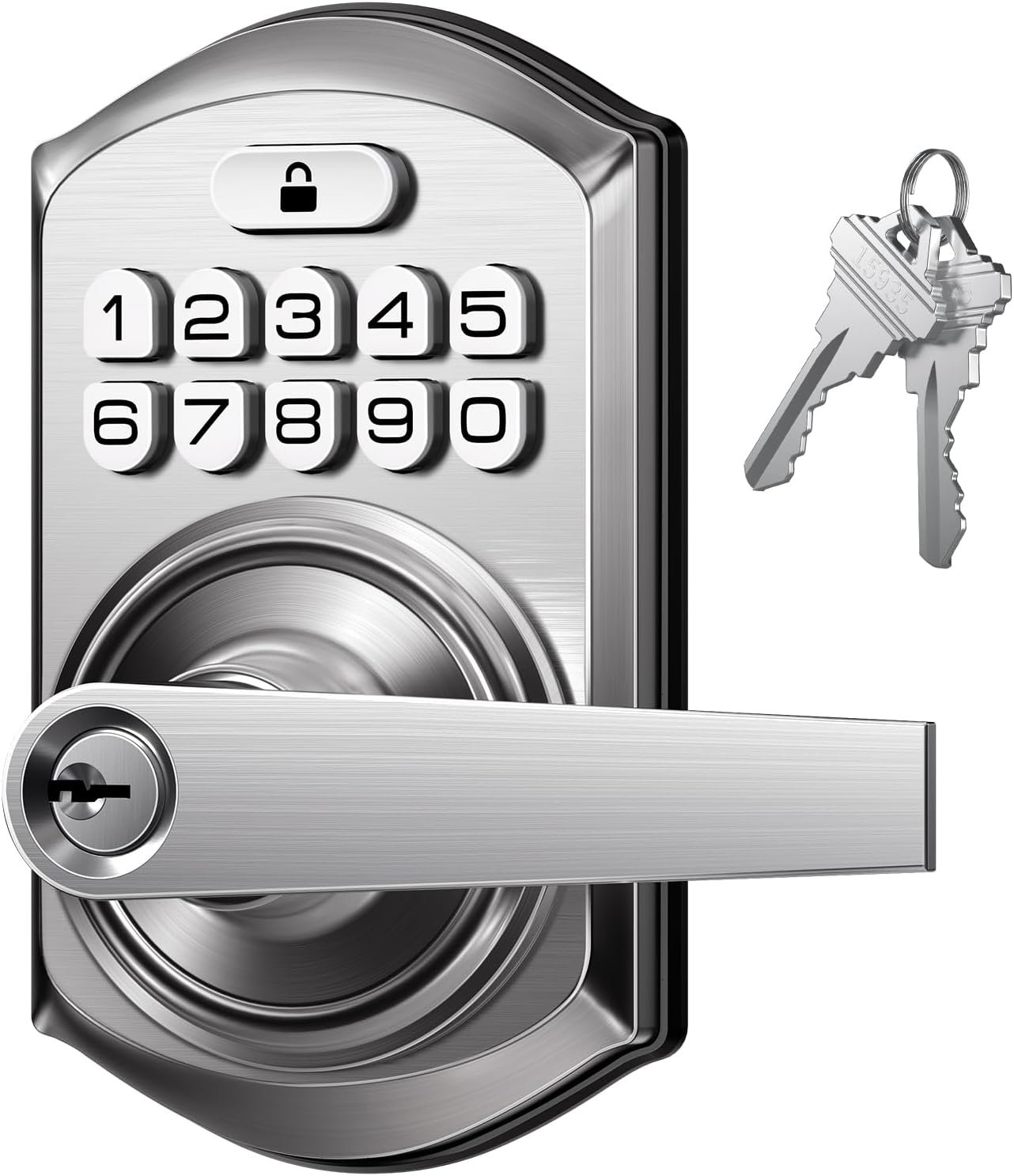 TEEHO TE004 Keyless Entry Keypad Door Lock with Handle – Smart Digital Electronic Lock for Interior Door with Anti-Peeping, Auto Lock & Passage Mode – Easy Installation – Satin Nickel
