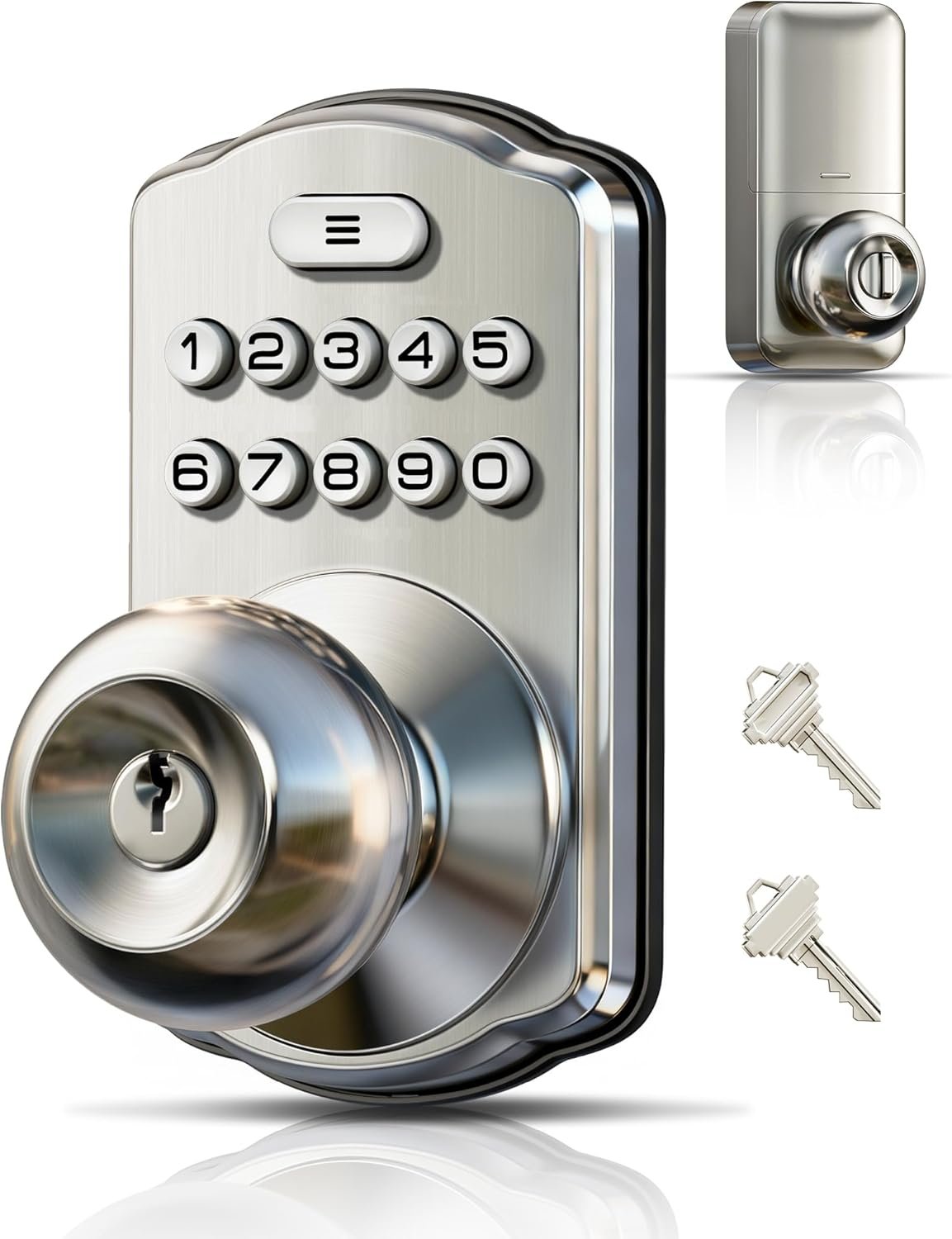 Veise KS03 Keypad Door Knob Lock, Keyless Entry Digital Lock with Handle, Electronic Smart Knob for Front Door & Bedroom, Easy Install, Auto Lock, Passage Mode, Anti-Peeping Password, Satin Nickel