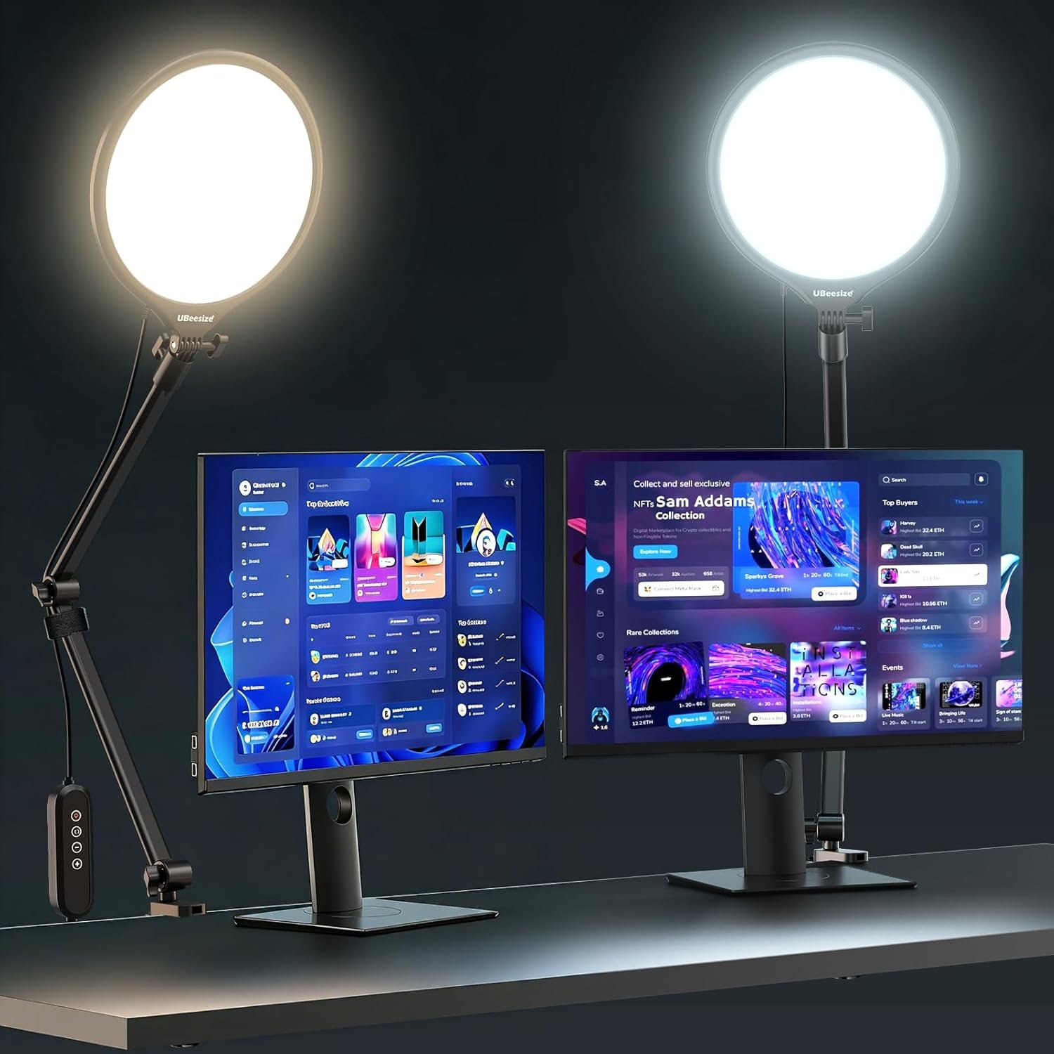 UBeesize 10″ Desk Ring Light with Stand, Multi-Angle Adjustable Arm with C-Clamp for Home Office, Streaming Light with Inline Control for Video Conference, Podcast, Gaming, Recording, Live Streams