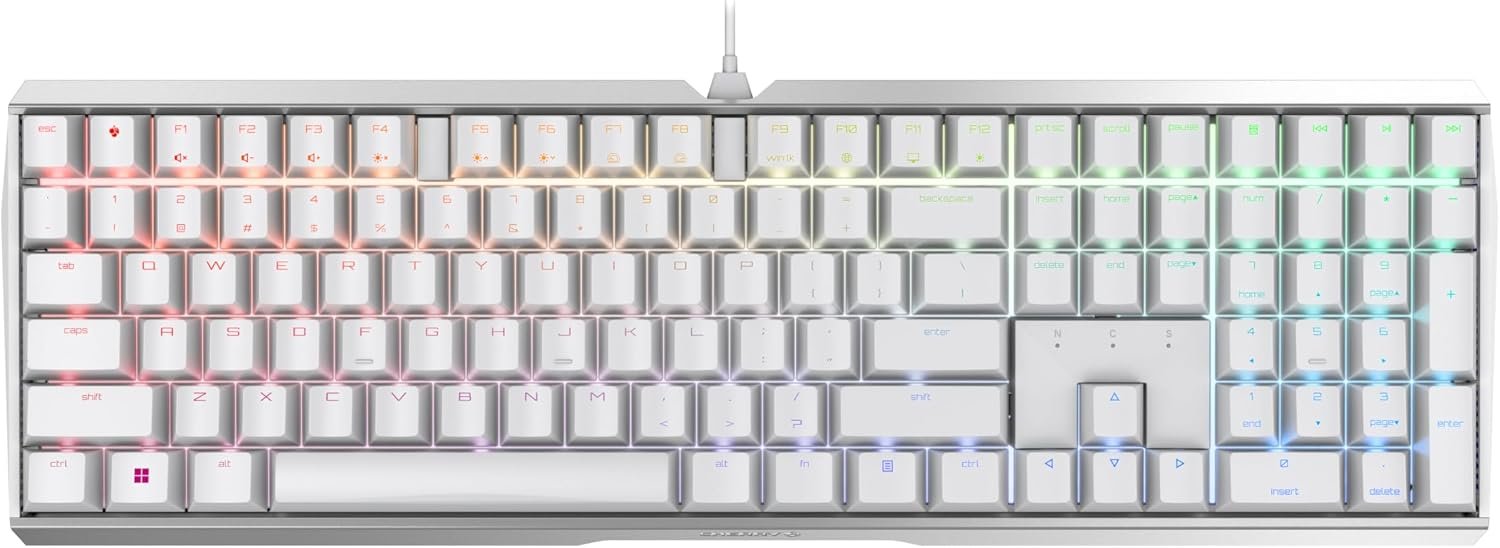 Cherry MX 3.0S, Wired Mechanical Gaming Keyboard, Robust Aluminum Housing, RGB-Lighting, Full Key Rollover, Anti Ghosting, MX2A Silent RED Switches, White