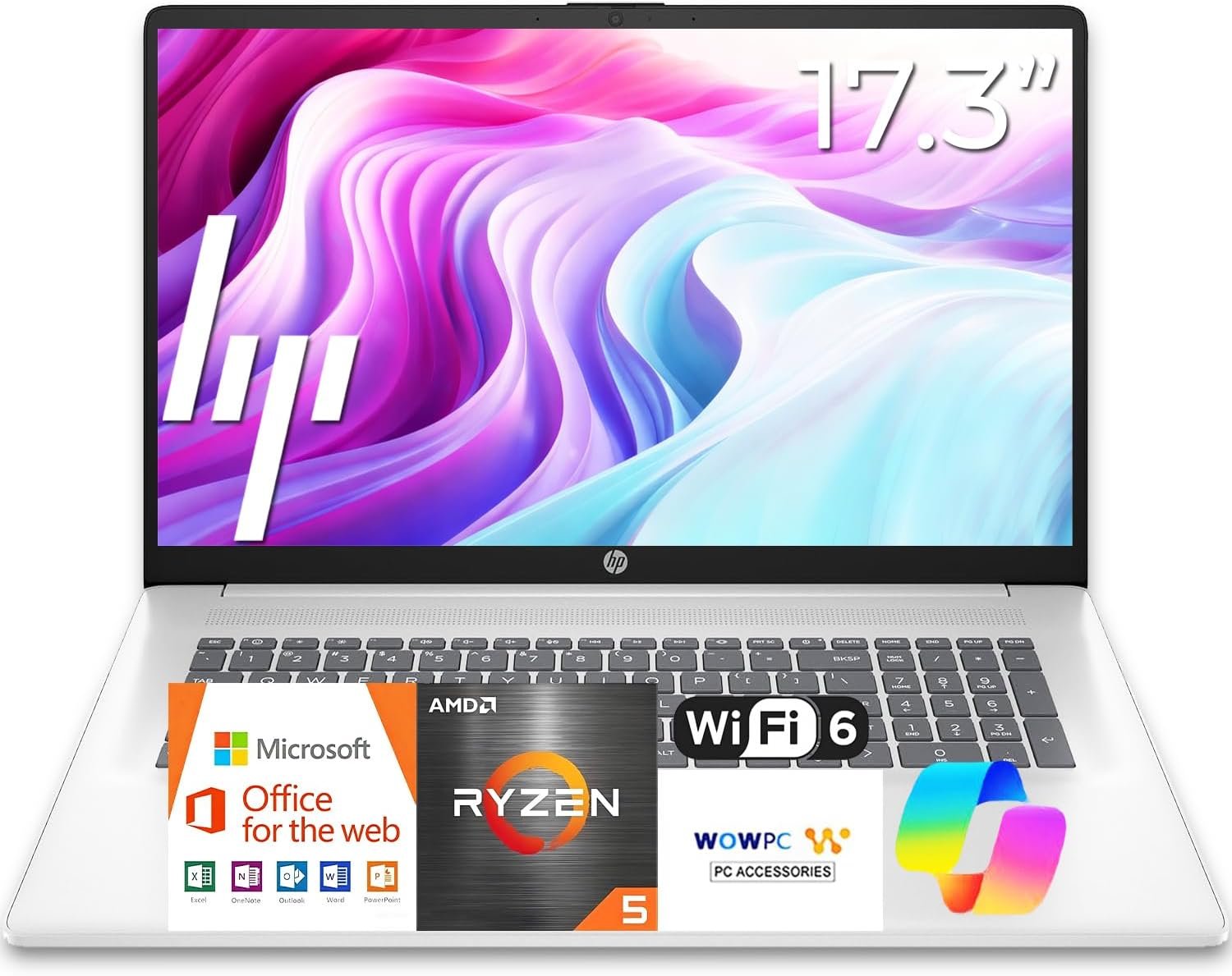HP Latest 17.3 Inch Business Laptop Computer • 2026 Edition • AMD Ryzen 5 CPU • 16GB RAM – 512GB SSD • Large Screen • Long Battery Life • Windows 11 with Office 365 for The Web