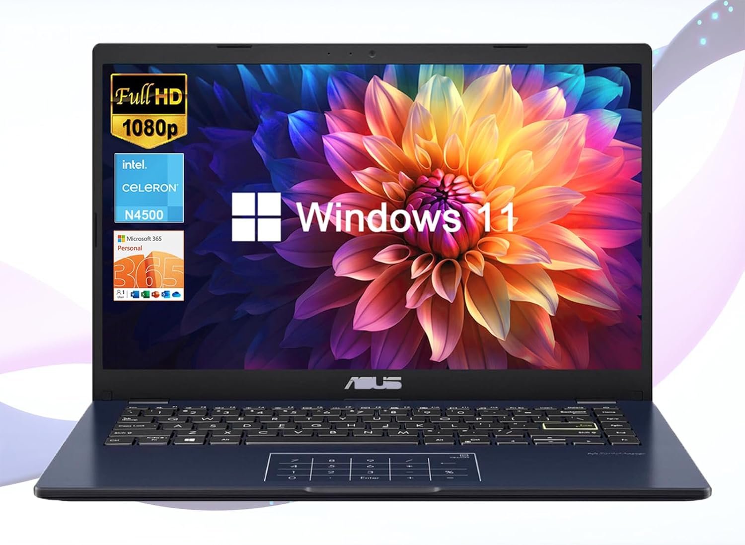 ASUS 14″ Laptop for Business & Student, 14″ FHD Display, Intel Celeron N4500, 1-Year of Microsoft 365, 4GB Memory, 64GB eMMC, NumberPad, Webcam, HDMI, Wi-Fi, Windows 11