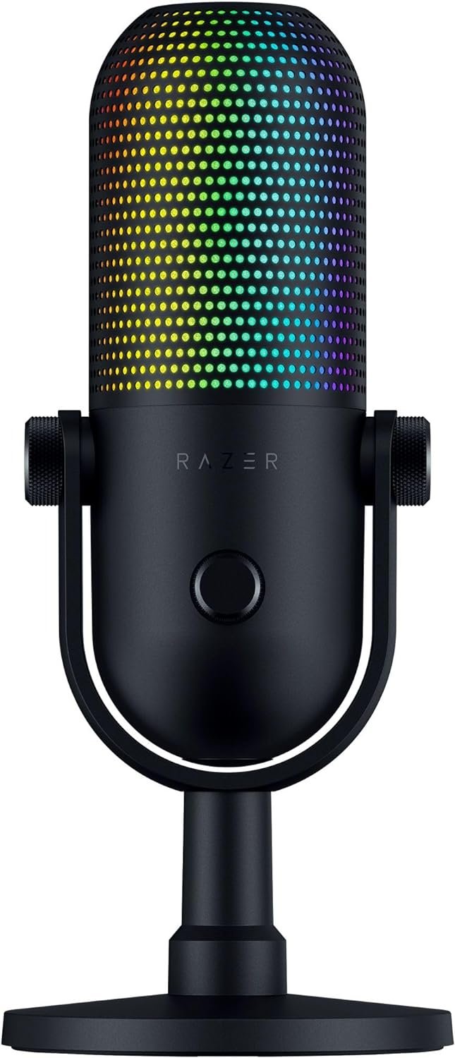 Razer Seiren V3 Chroma RGB USB Microphone: Stream & Game Reactive Lighting – Tap-to-Mute Sensor – Condenser Mic – Digital Gain Limiter & Shock Absorber – PC, Discord, OBS Studio, XSplit – Black