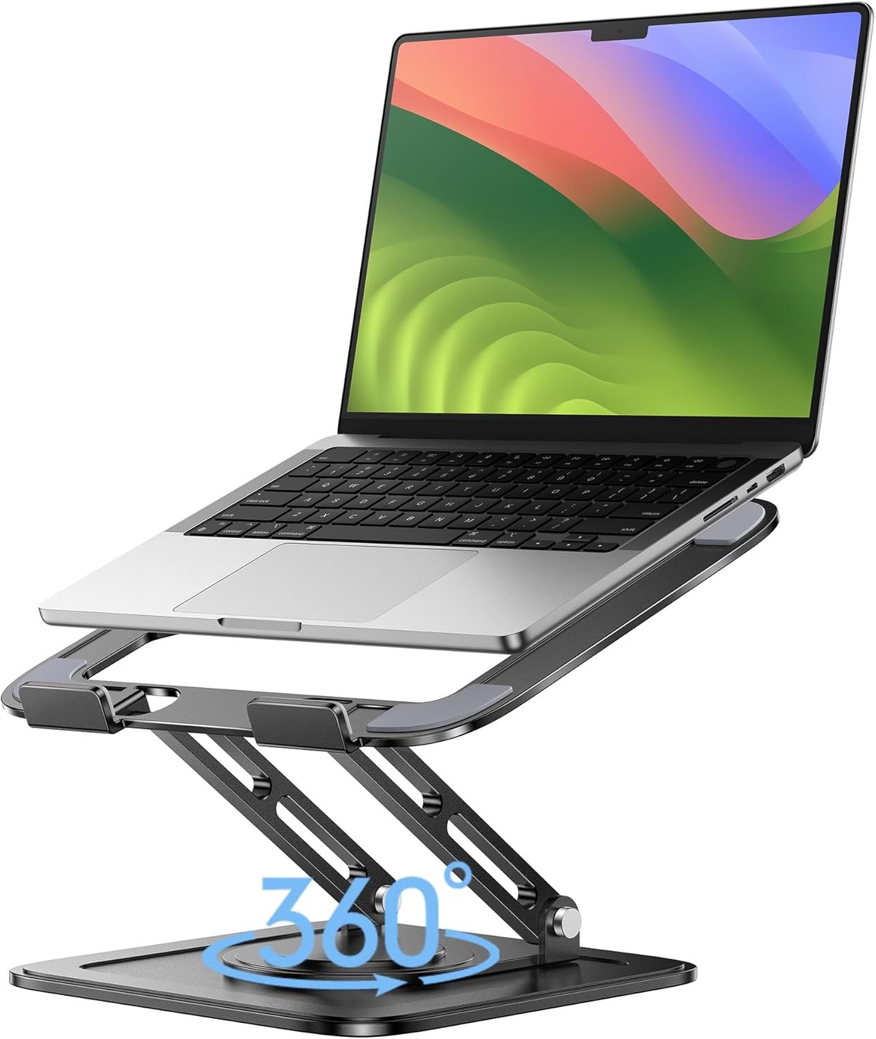 LOXP Adjustable Laptop Stand, Computer Stand with 360 Rotating Base, Ergonomic Laptop Riser Mount for Desk Foldable Protable Computer Desk Fits with MacBook Pro Air (10-16″) – Black