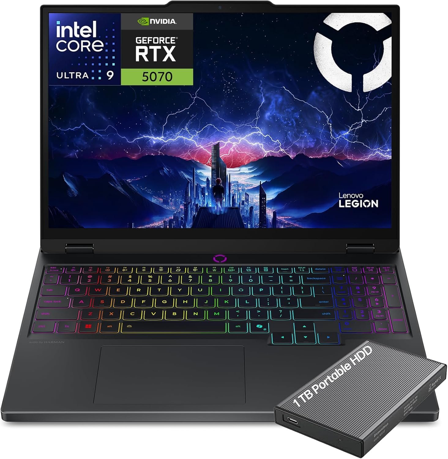Lenovo Legion 5i 15.1″ Gaming Laptop, 2.5K WQXGA PureSight 165Hz OLED Display, Intel Core Ultra 9-275HX, NVIDIA GeForce RTX 5070, 32GB RAM, 1TB SSD, Wi-Fi 7, RGB Backlit, Win 11, w/1TB Portable HDD
