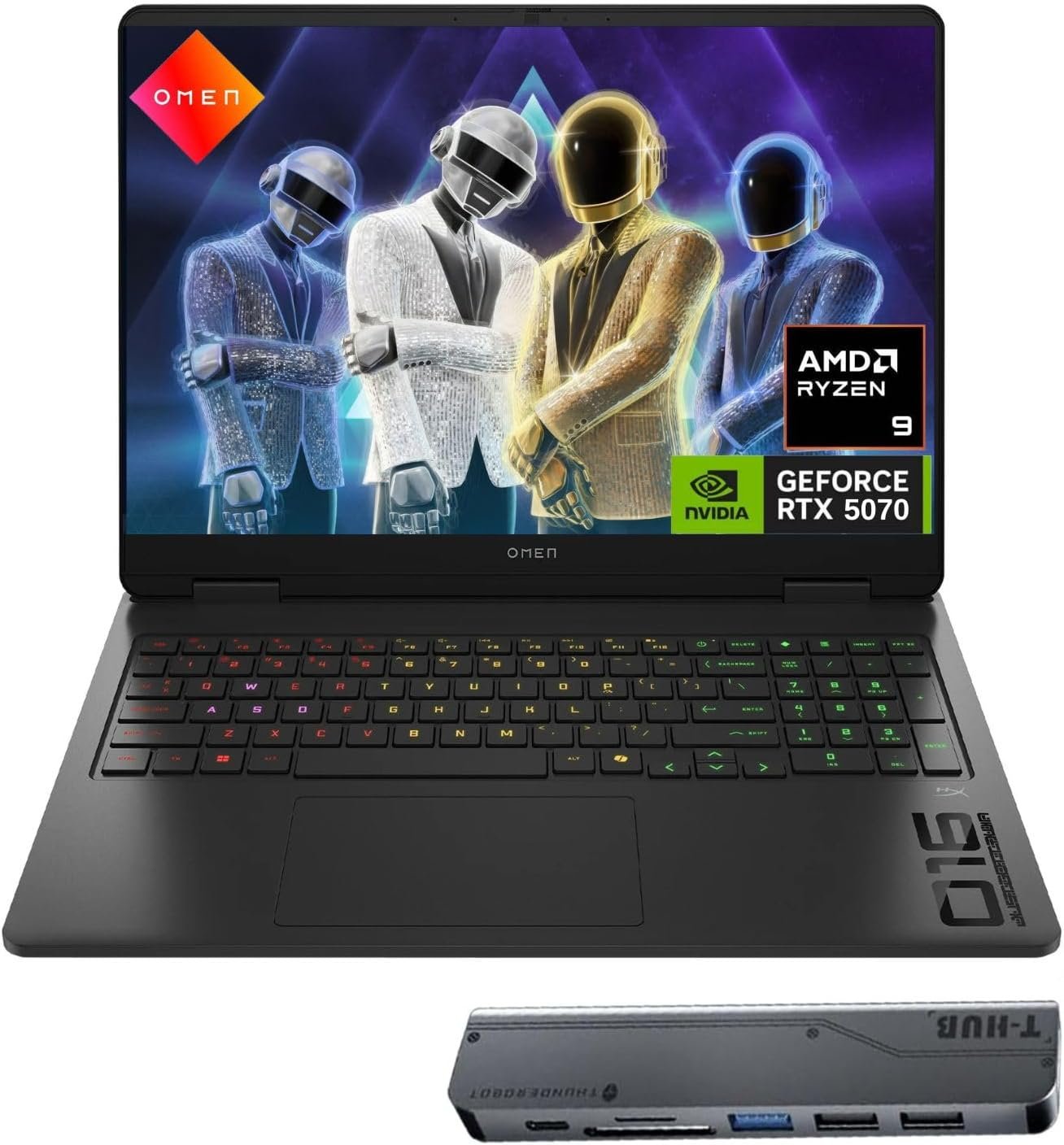 HP Omen RTX 5070 Gaming Laptop, 16.1″ WQXGA 240Hz, AMD Ryzen 9 8940HX, 64GB DDR5 RAM, 4TB SSD, RGB Backlit KB, Low Blue Light, Bundle with Thunderobot 7 in-1 USB-C Hub, Black, Windows 11 Home