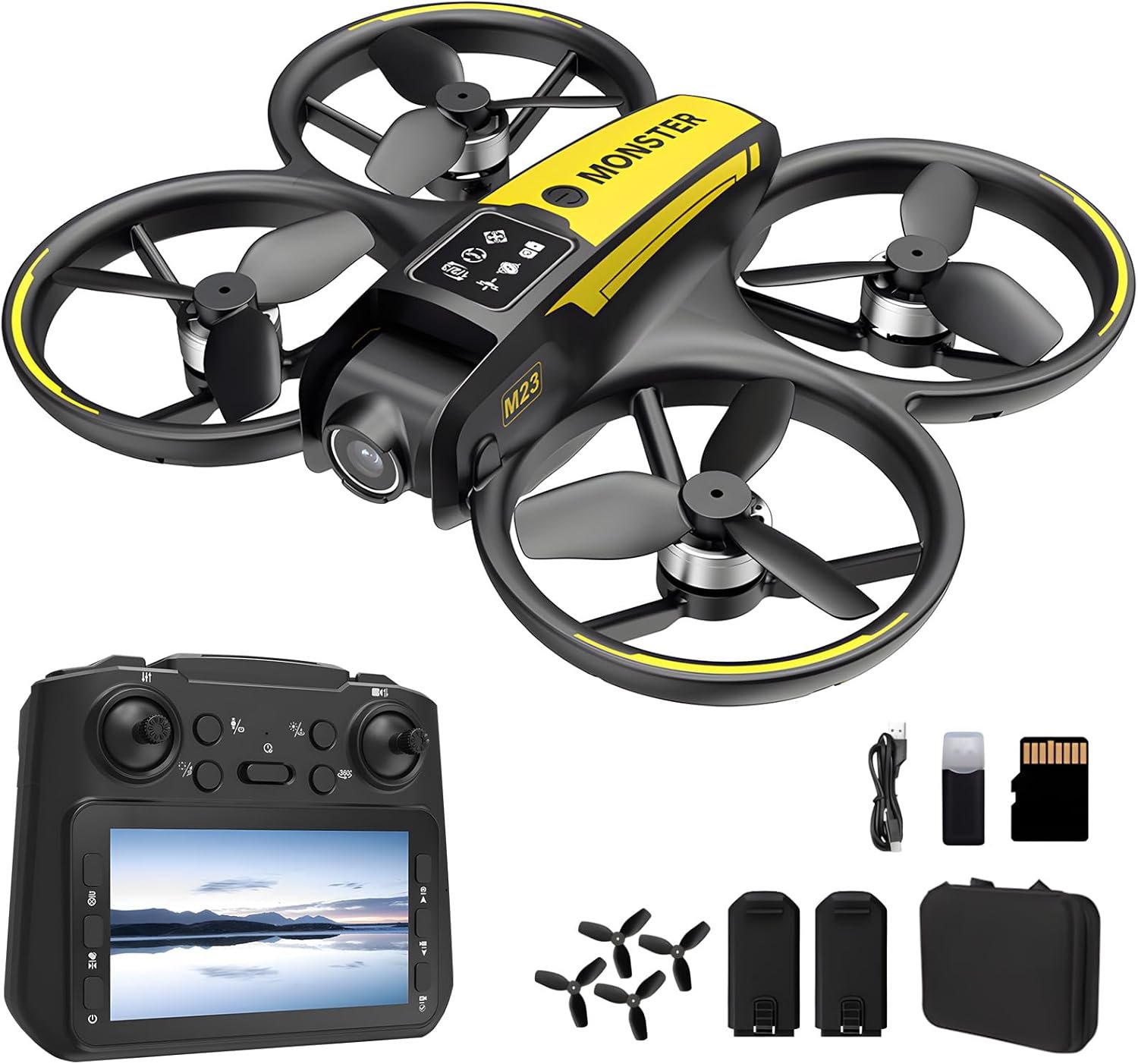 Drone for Kids with Camera and 4.5″ Screen Remote – Beginner RC Drone with Brushless Motor, Optical Flow Hover, One-Key Takeoff, 2 Batteries