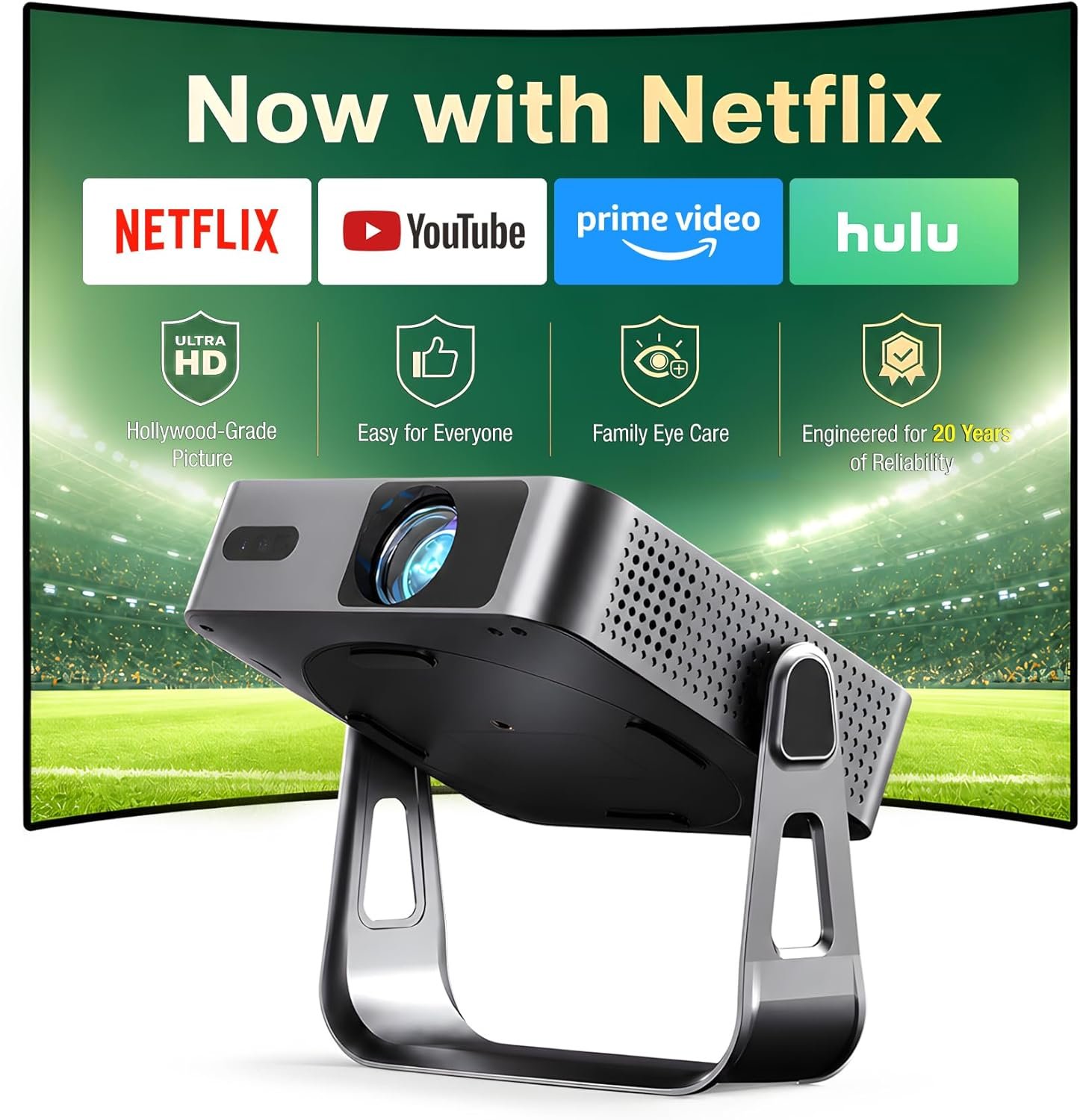 【Officially-Licensed APP & Native 1080P】 Thinnest 1.81″ Smart Mini Projector with WiFi and Bluetooth, Auto Focus & Keystone Portable Outdoor Projector, VOPLLS 4K Support Home Movie Projector