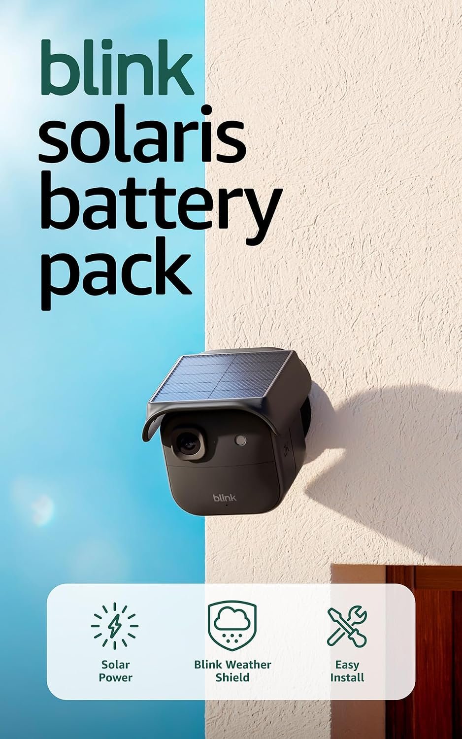 Blink Solaris Solar Panel (newest model) — Wireless fixed solar panel security accessory for Outdoor 4 and Outdoor 2K+ battery camera, set up in minutes (Black)