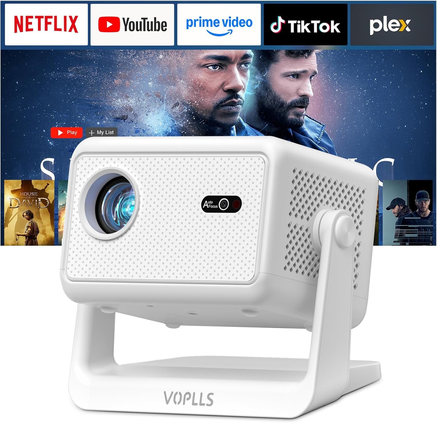 【Officially-Licensed APP & 3000 ANSI】4K Mini Outdoor Projector with WiFi and Bluetooth, VOPLLS Portable Smart Movie Wireless TV Projector for Bedroom/Home/Gaming